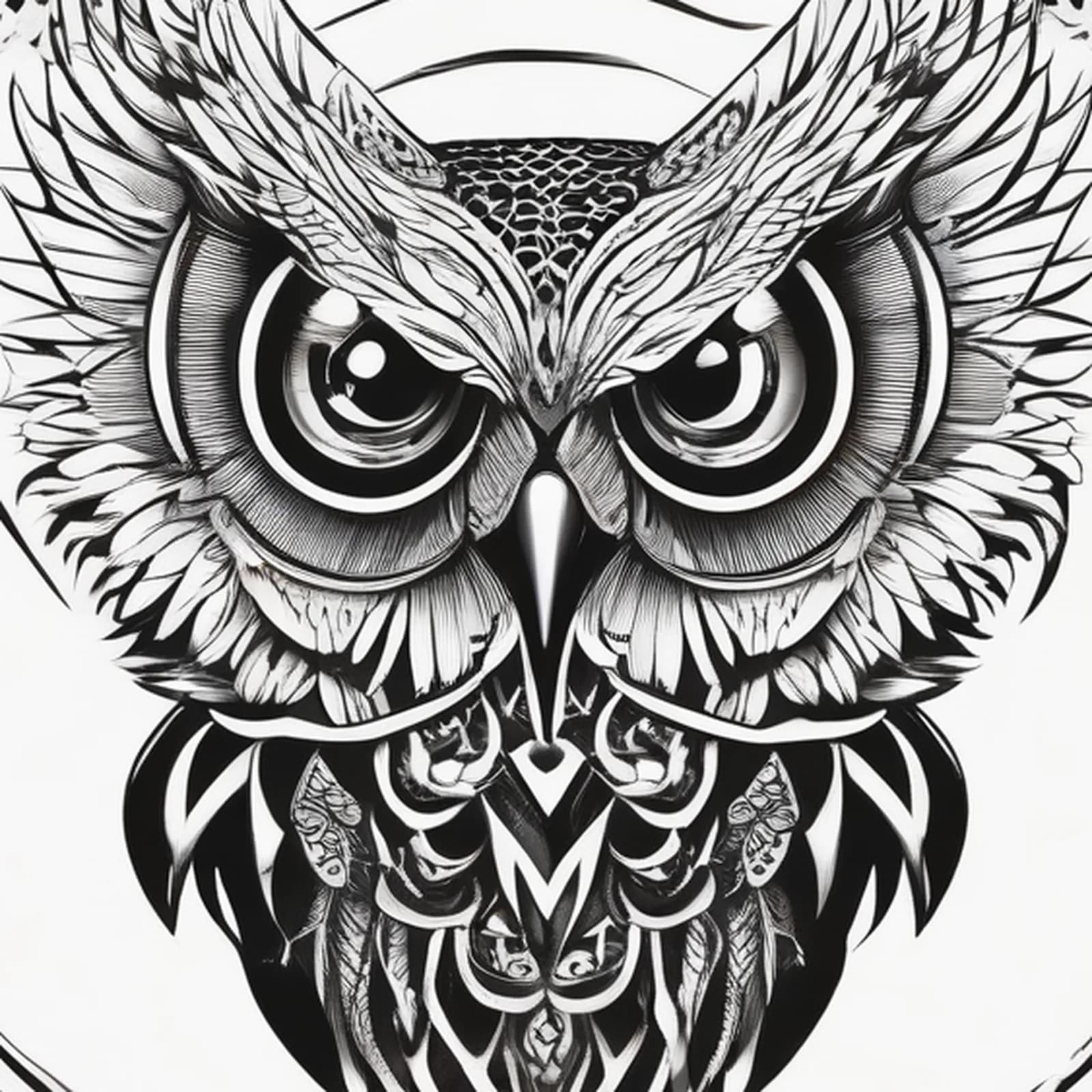 Owl With Antique Key tattoo design, close-up detail