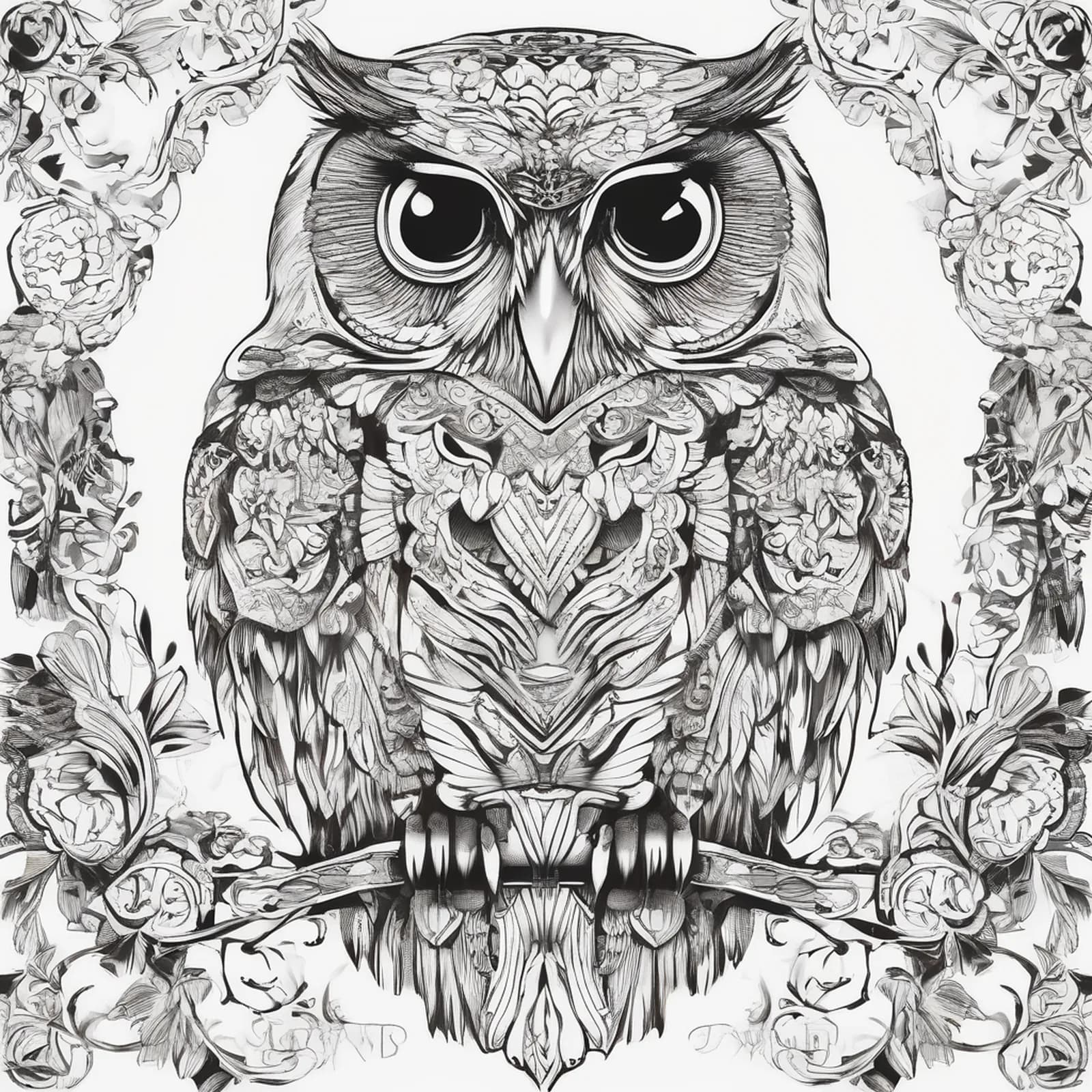 Owl With Antique Key tattoo design, alternative version 3