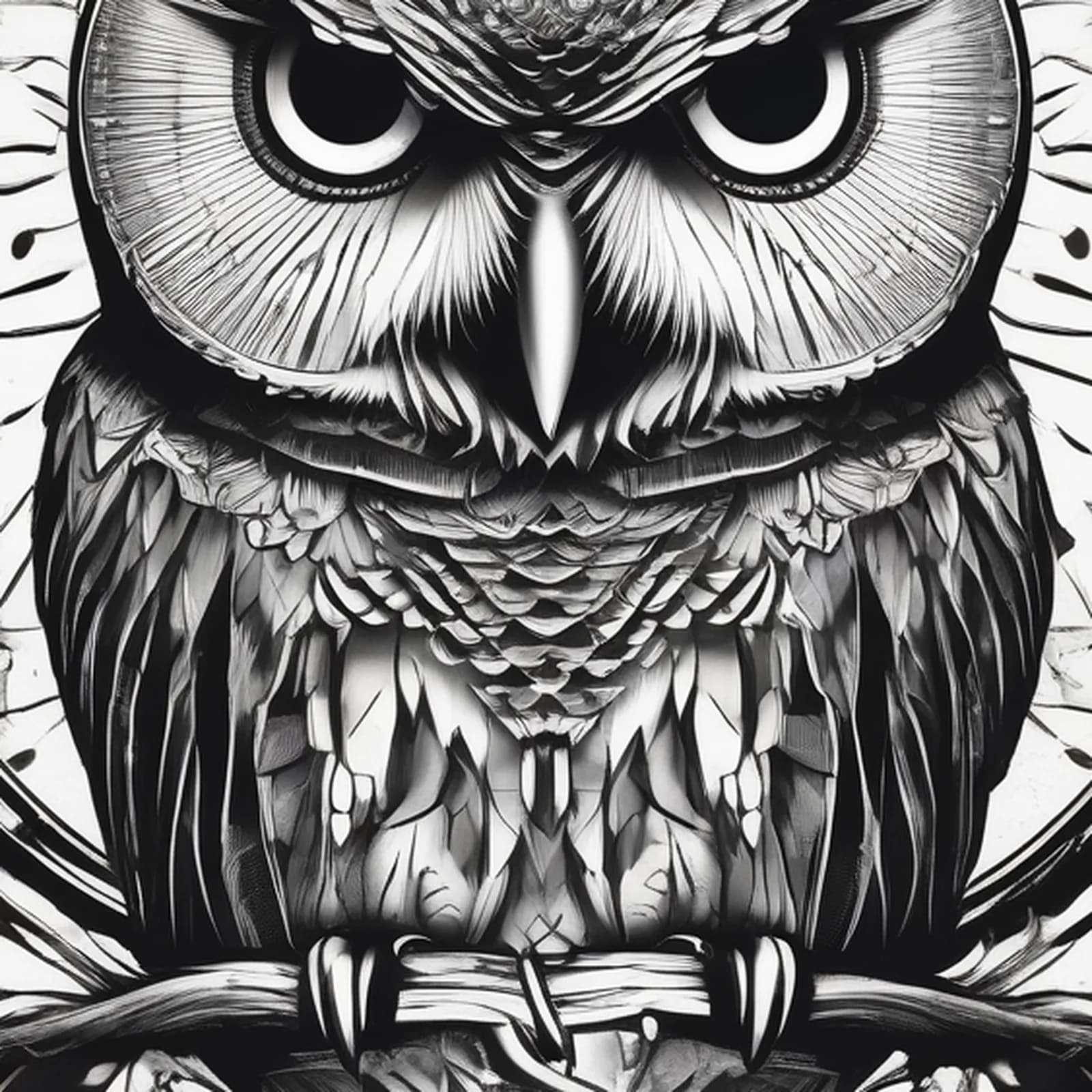 Owl With Broken Chain tattoo design, close-up detail