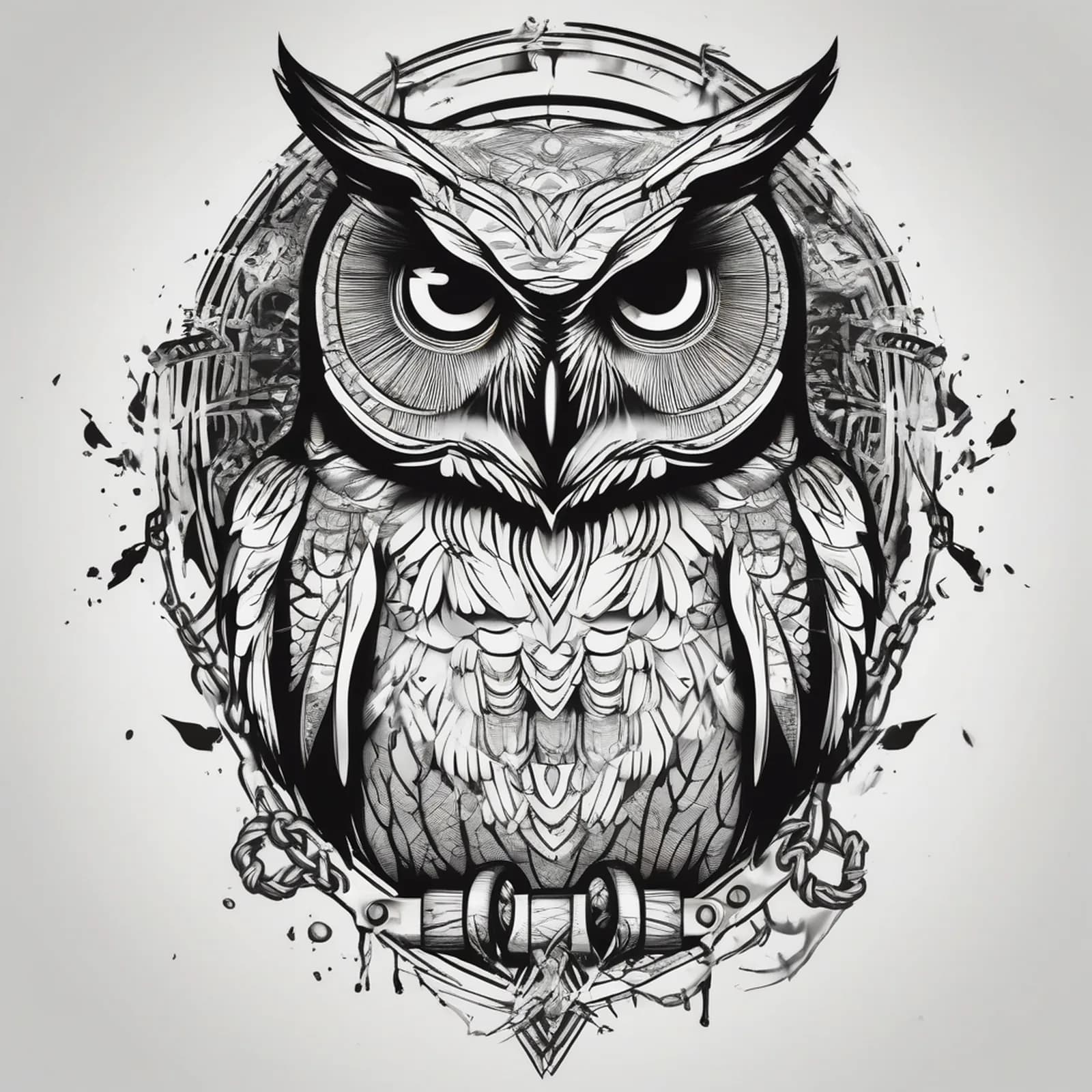 Owl With Broken Chain tattoo design, alternative version 2