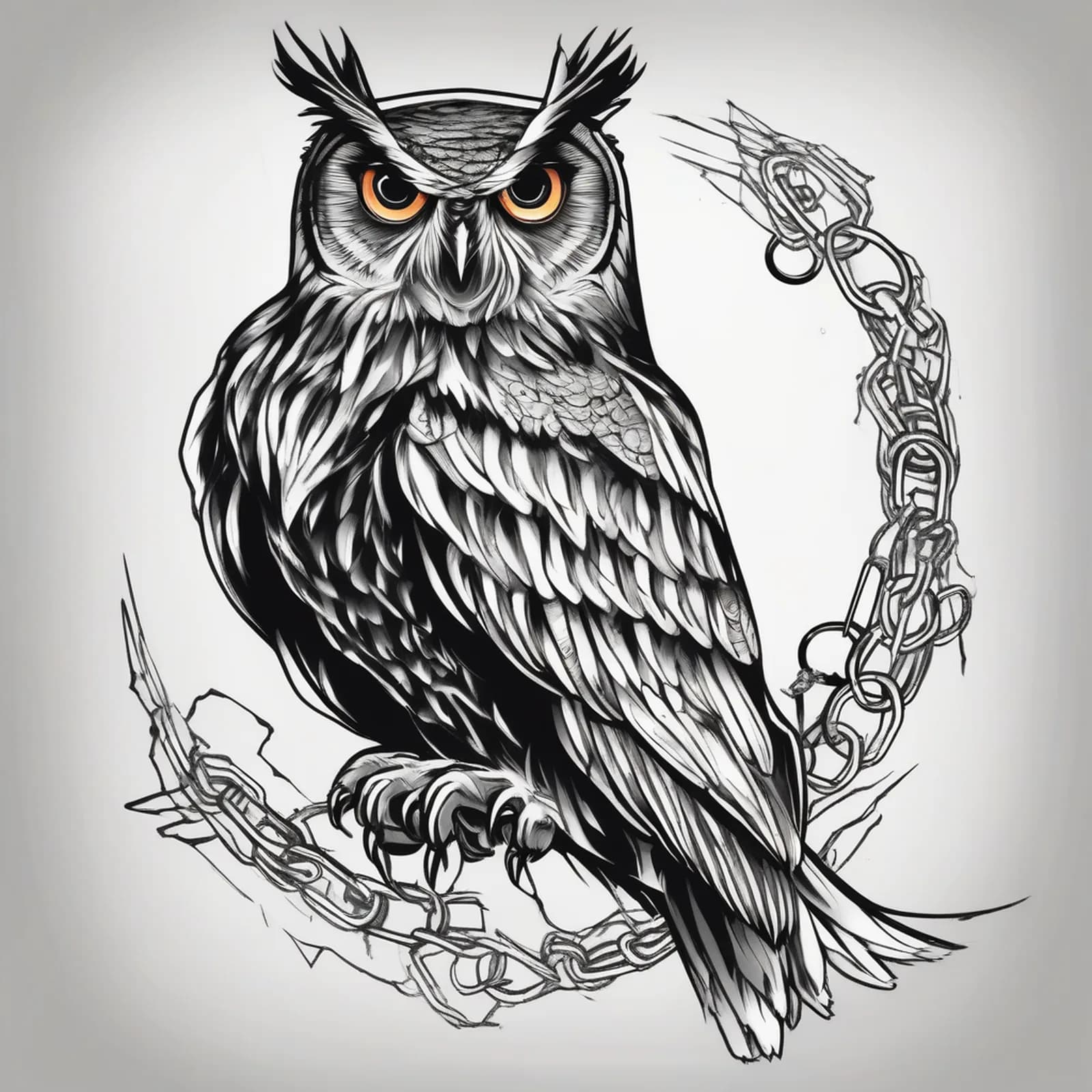 Owl With Broken Chain tattoo design, alternative version 3