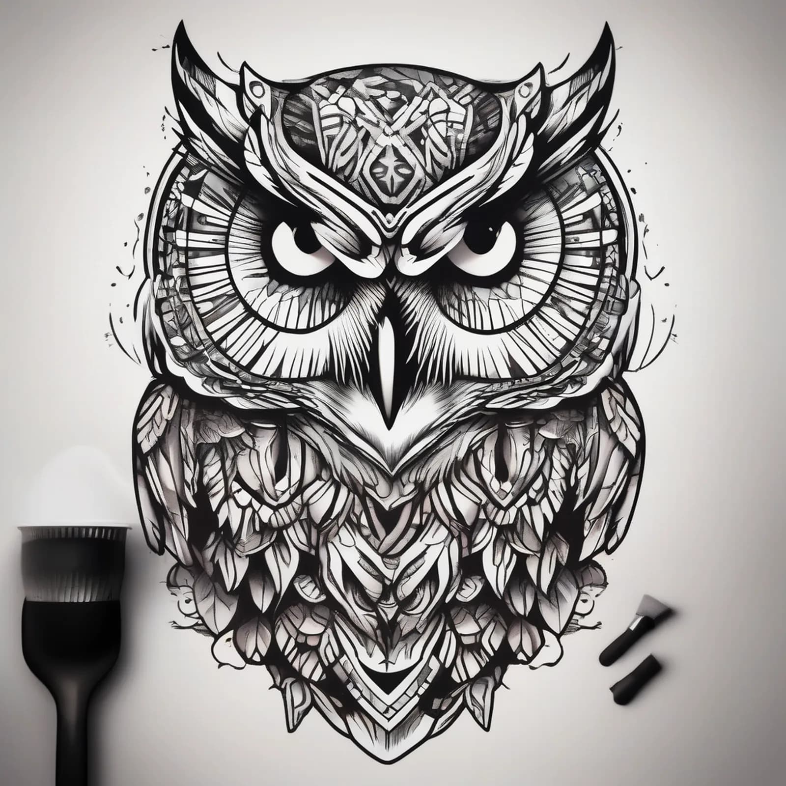 Owl With Coffee Cup tattoo design, alternative version 2