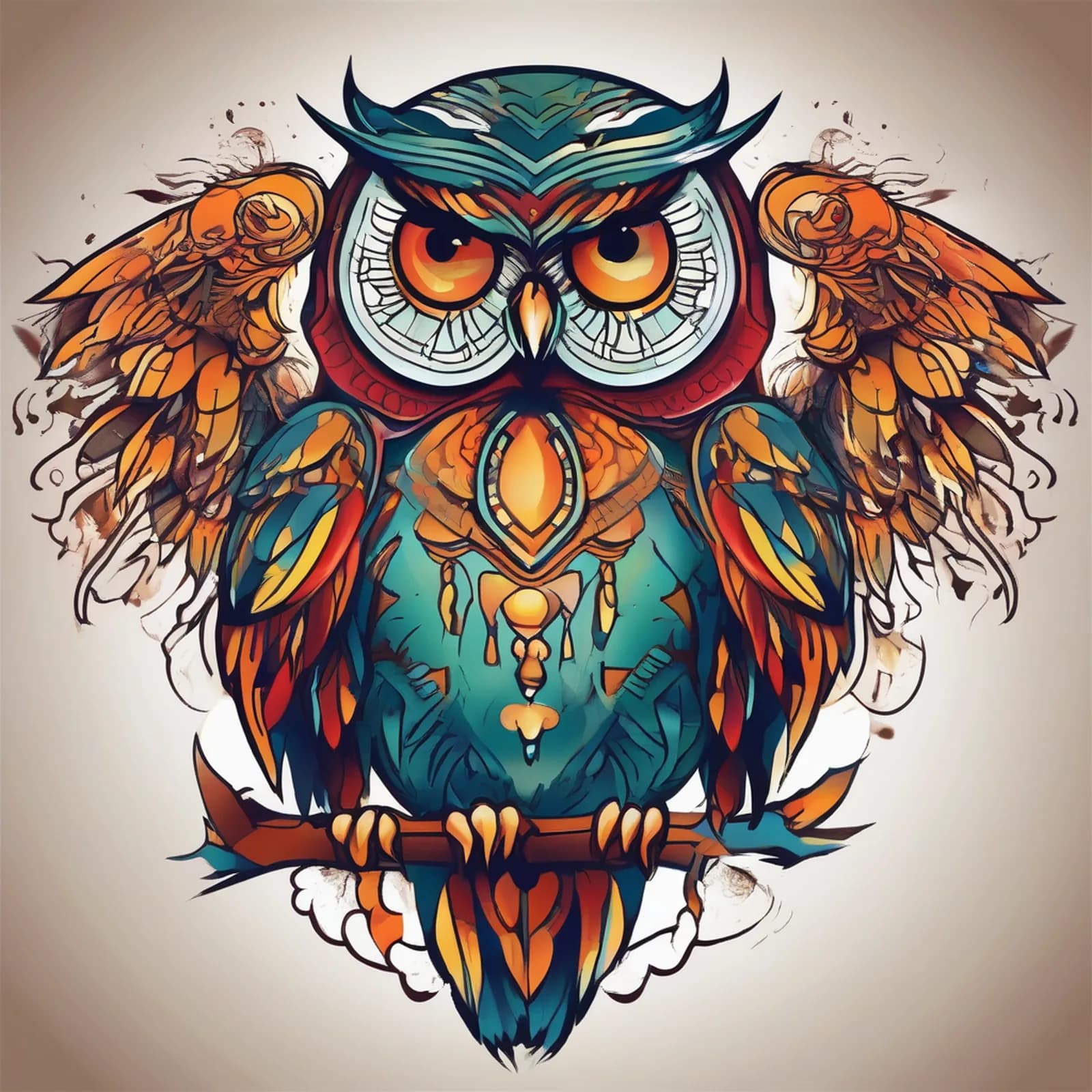 Owl With Coffee Cup tattoo design, alternative version 3