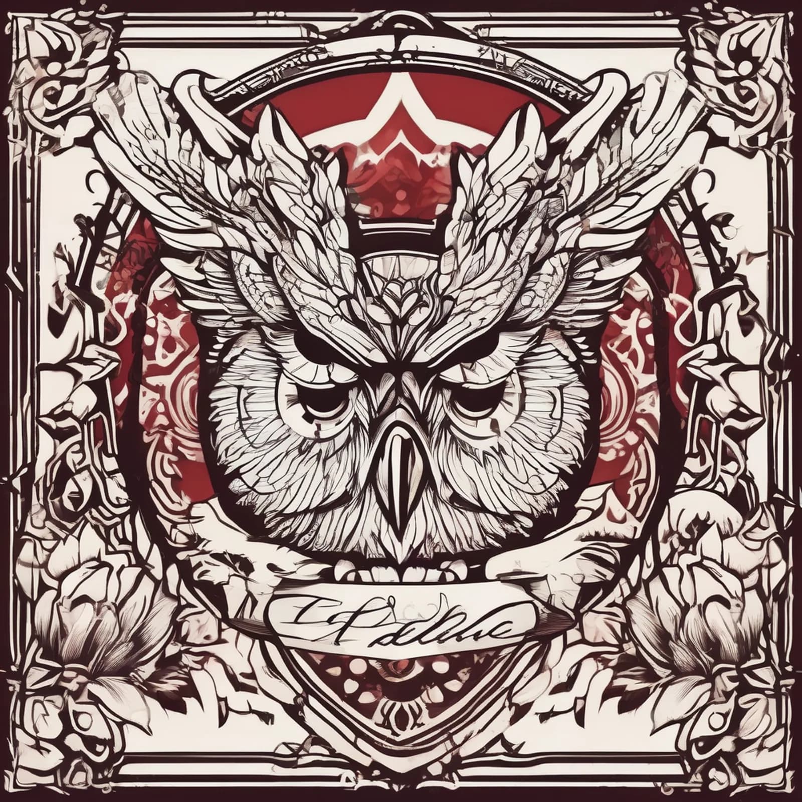 Owl With Coffee Cup tattoo design, alternative version 4