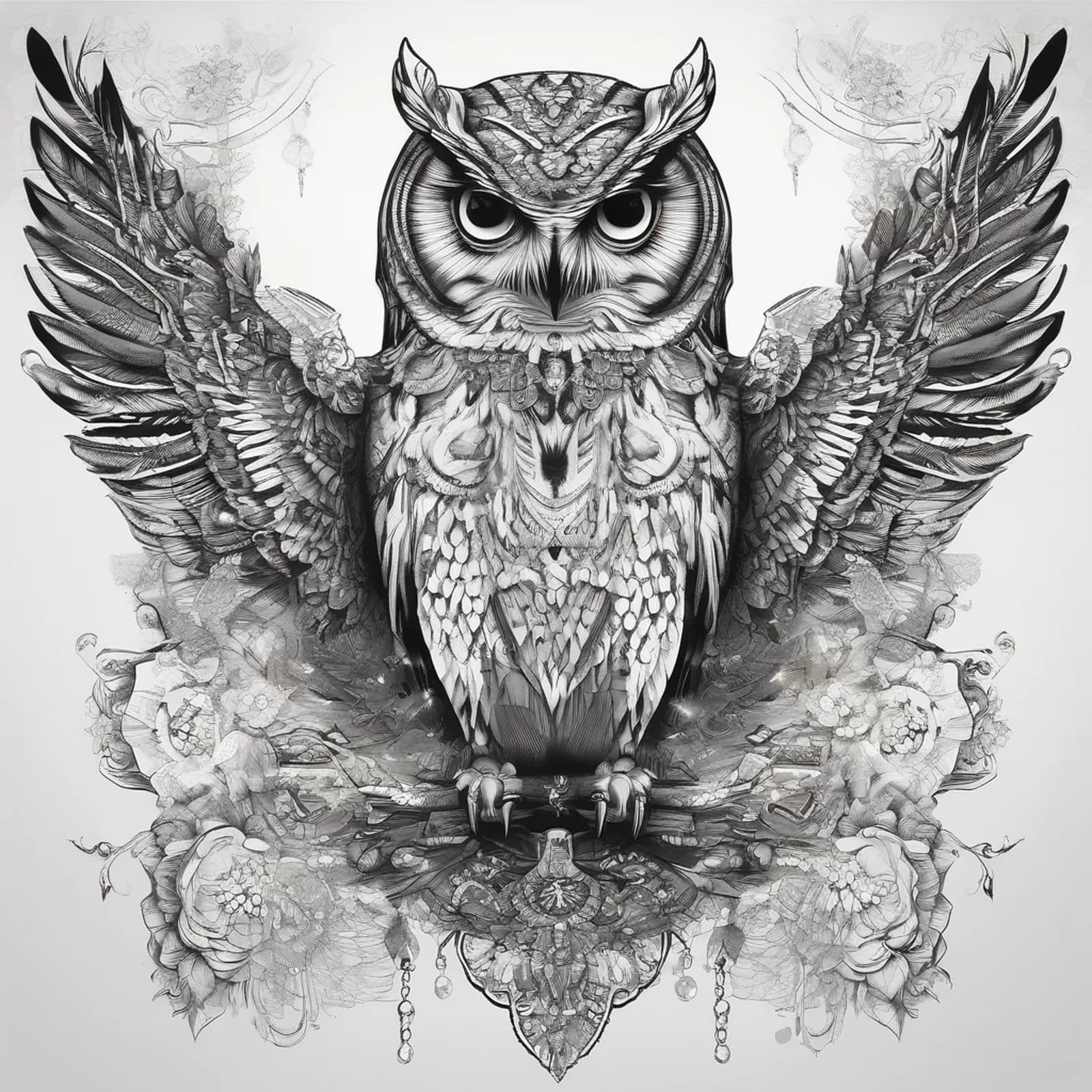 Owl With Crystals tattoo design, alternative version 3