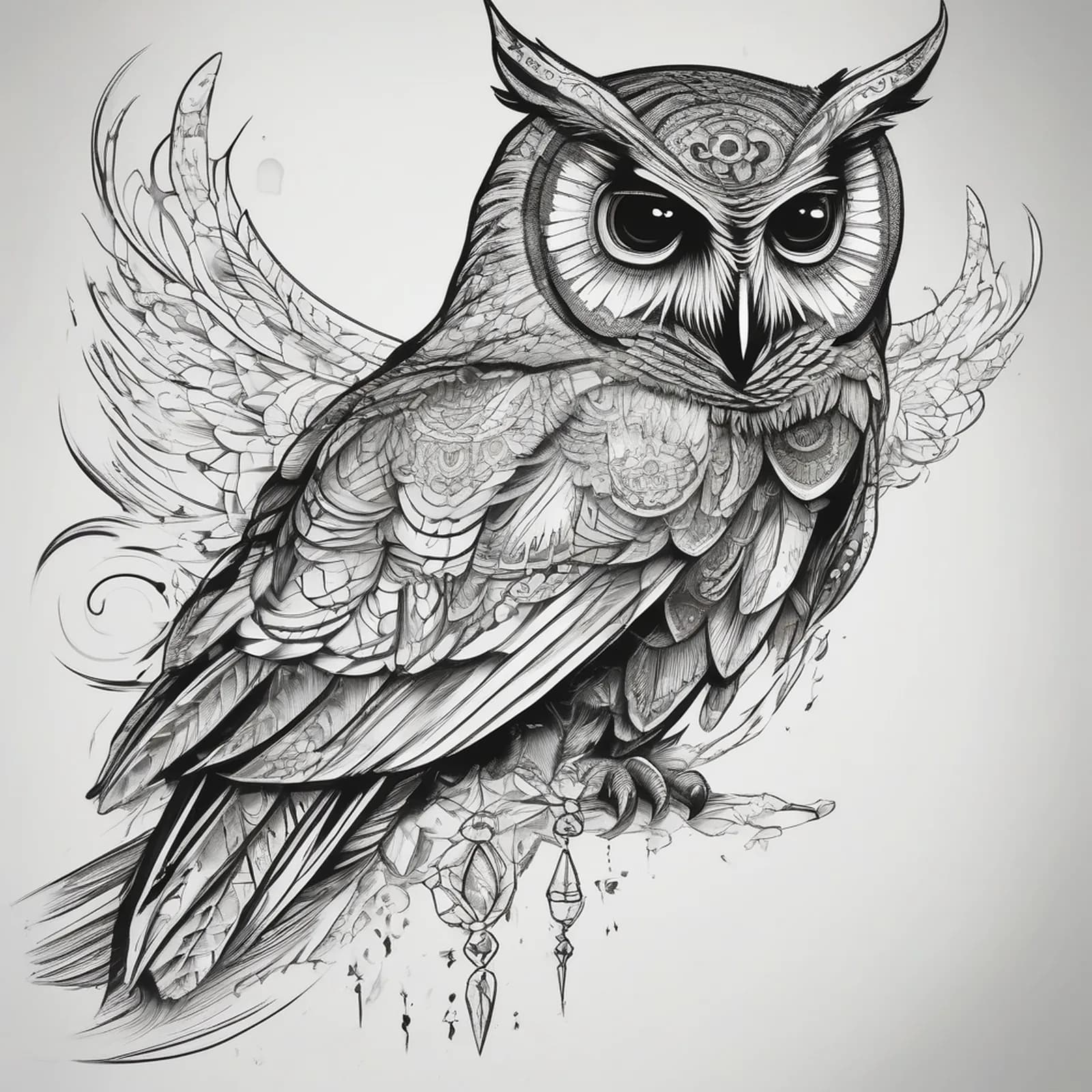 Owl With Crystals tattoo design, alternative version 4