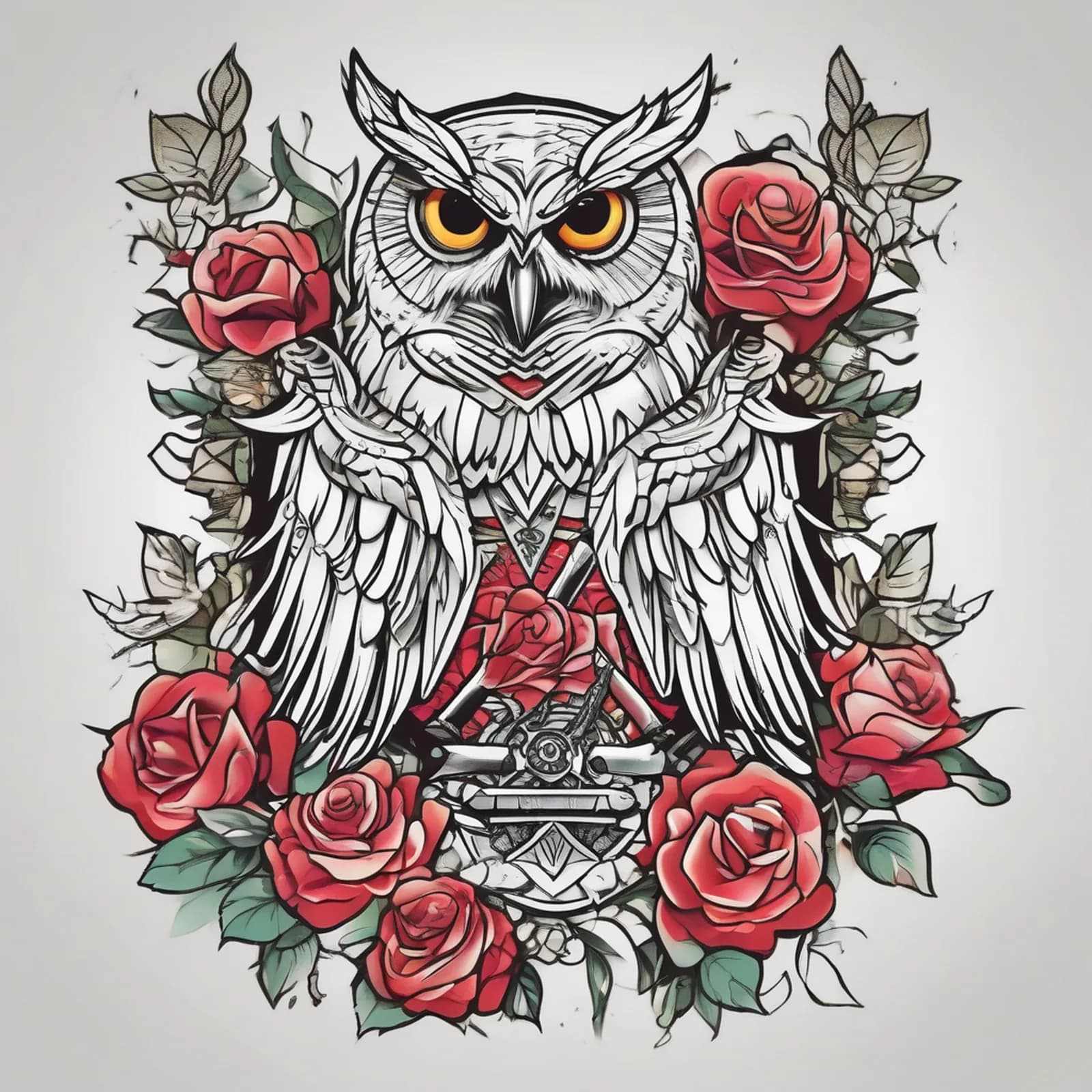 Owl With Dagger tattoo design, alternative version 2