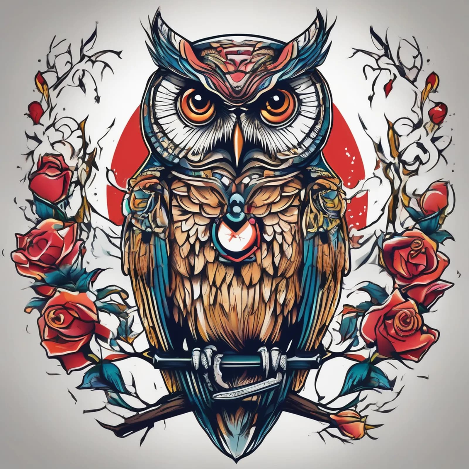 Owl With Dagger tattoo design, alternative version 3