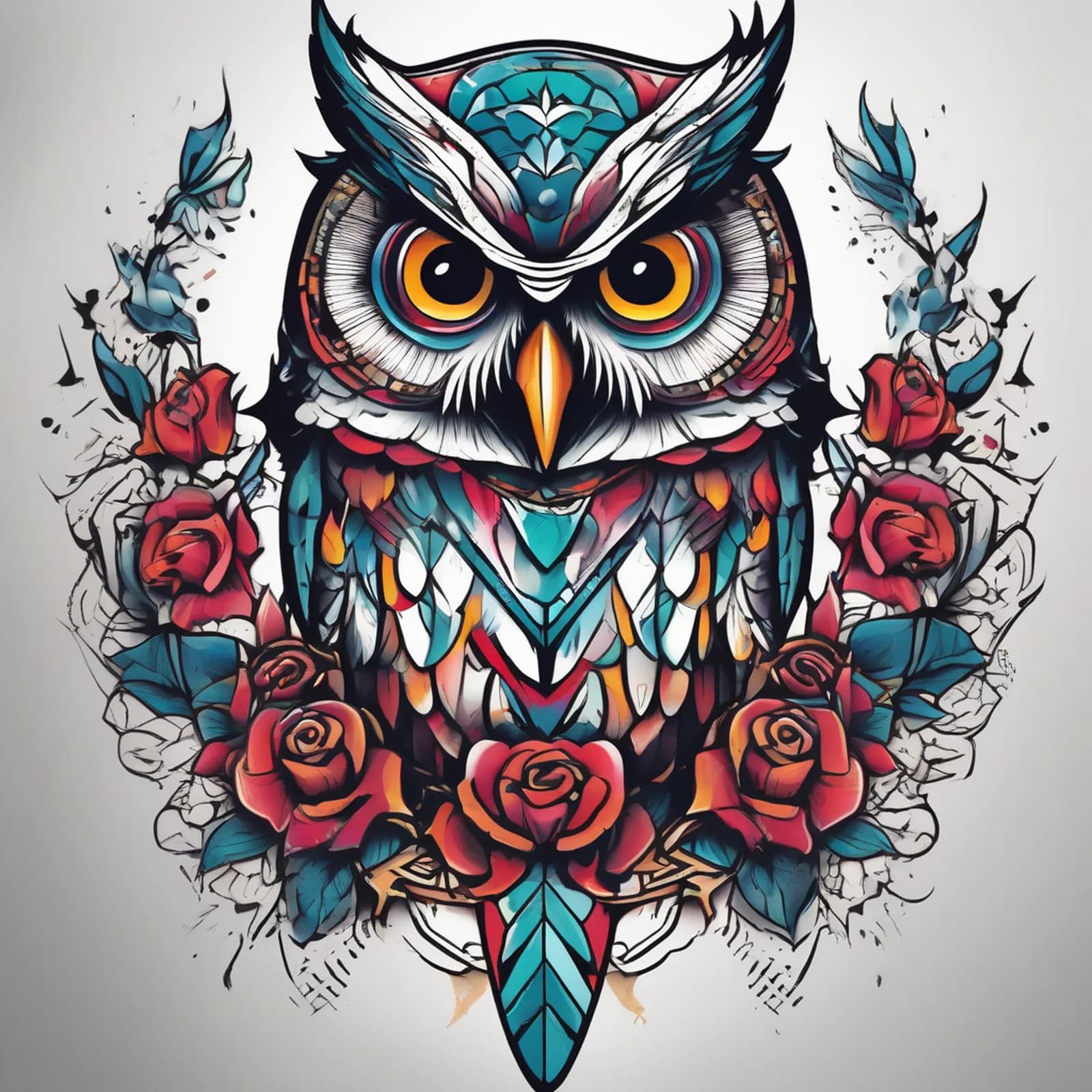 Owl With Dagger tattoo design, alternative version 4