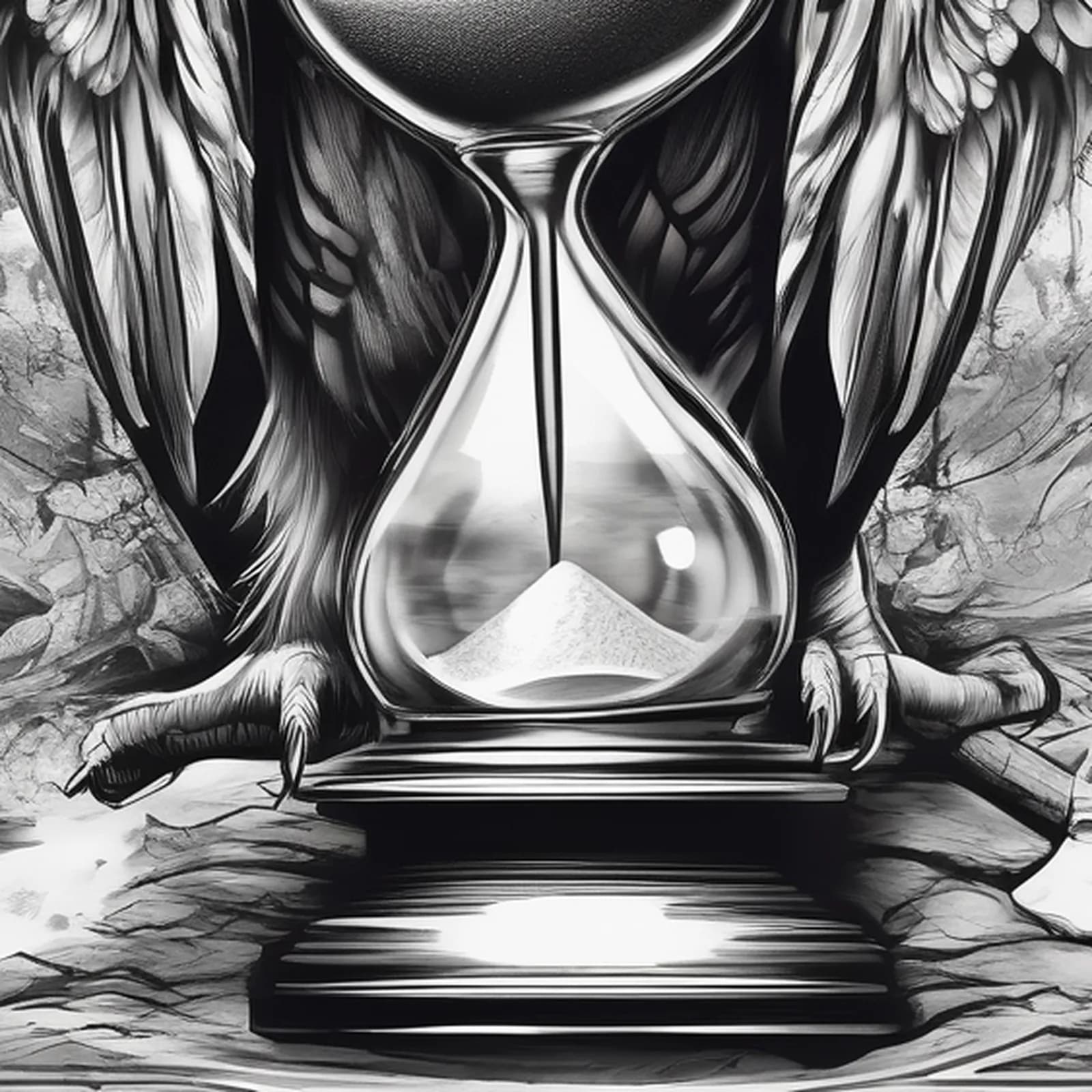 Owl With Hourglass tattoo design, close-up detail