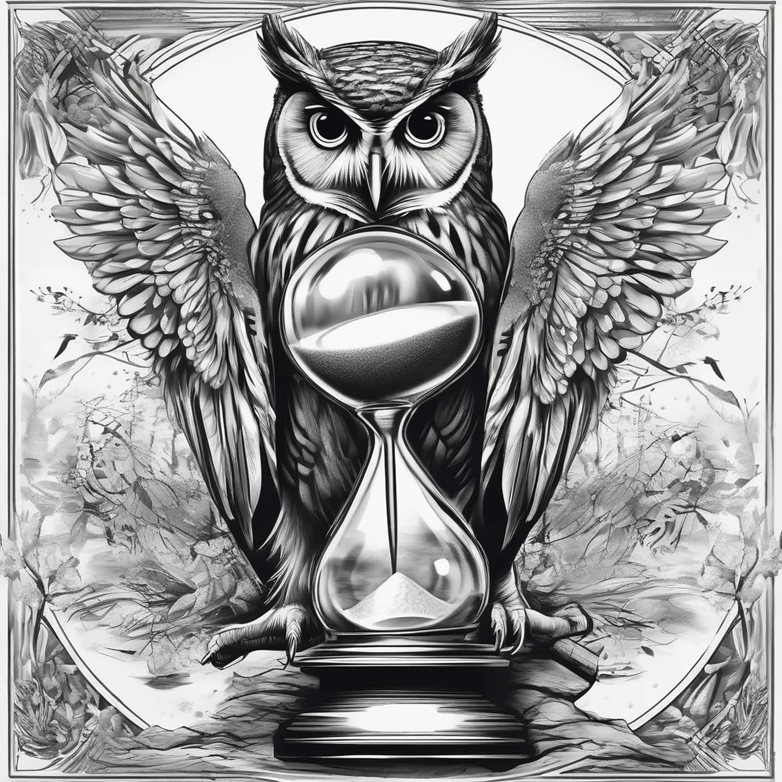 Owl With Hourglass tattoo design