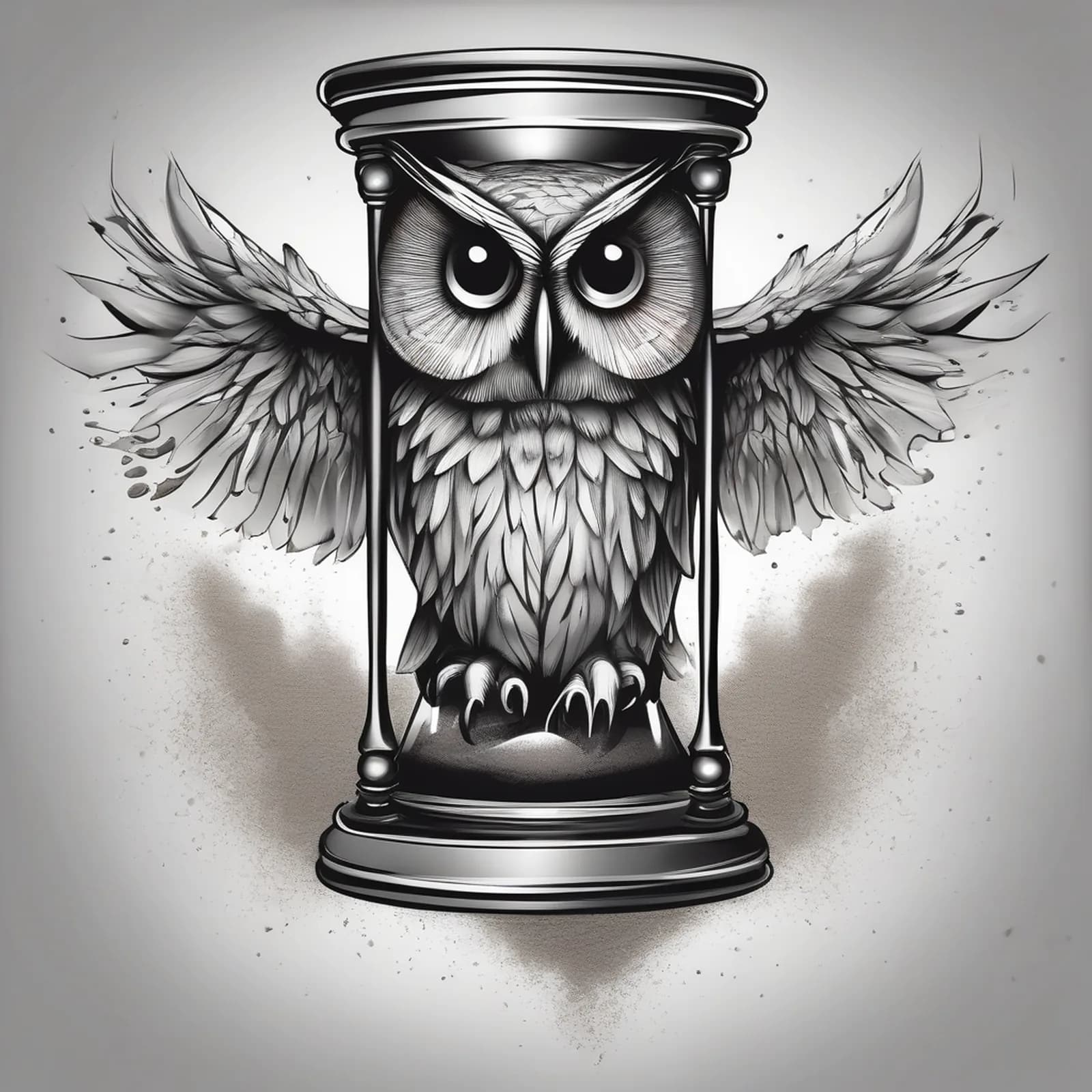Owl With Hourglass tattoo design, alternative version 2