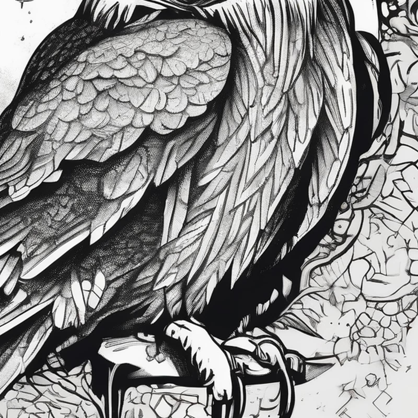 Owl With Moon Phases tattoo design, close-up detail