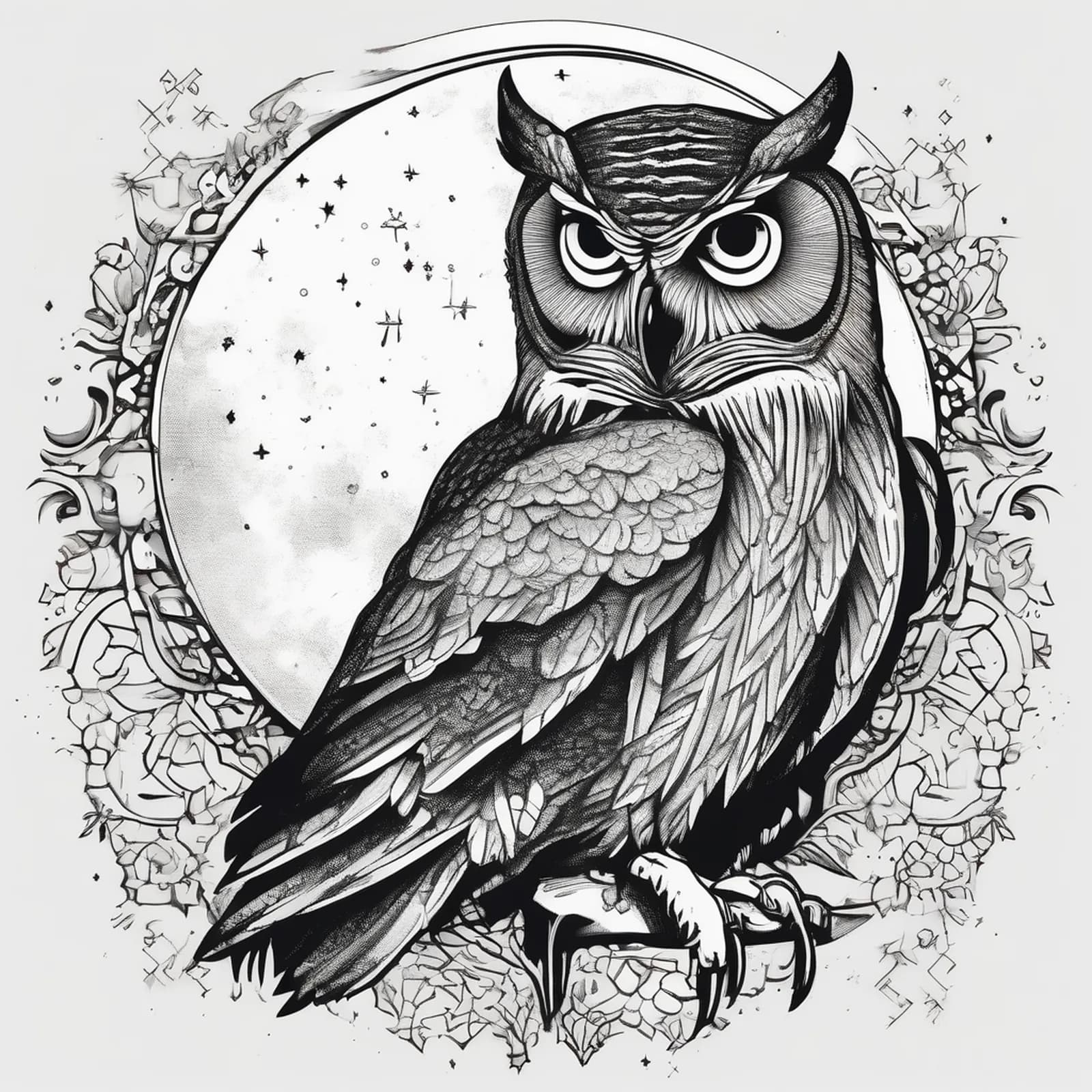 Owl With Moon Phases tattoo design