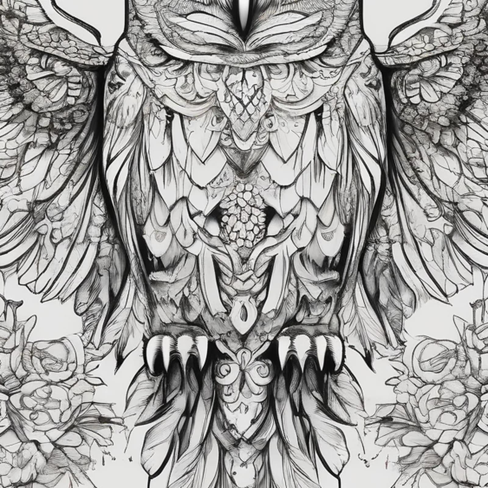 Owl With Open Wings tattoo design, close-up detail