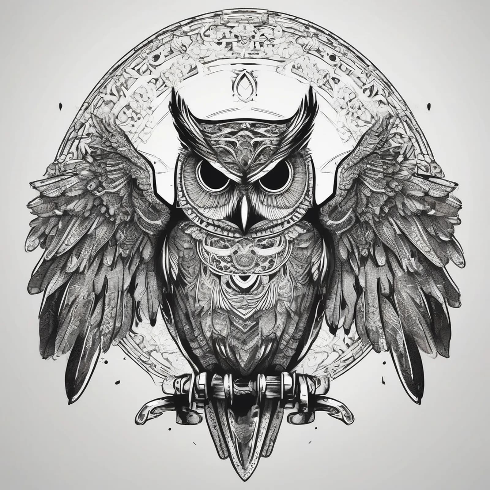 Owl With Open Wings tattoo design, alternative version 3