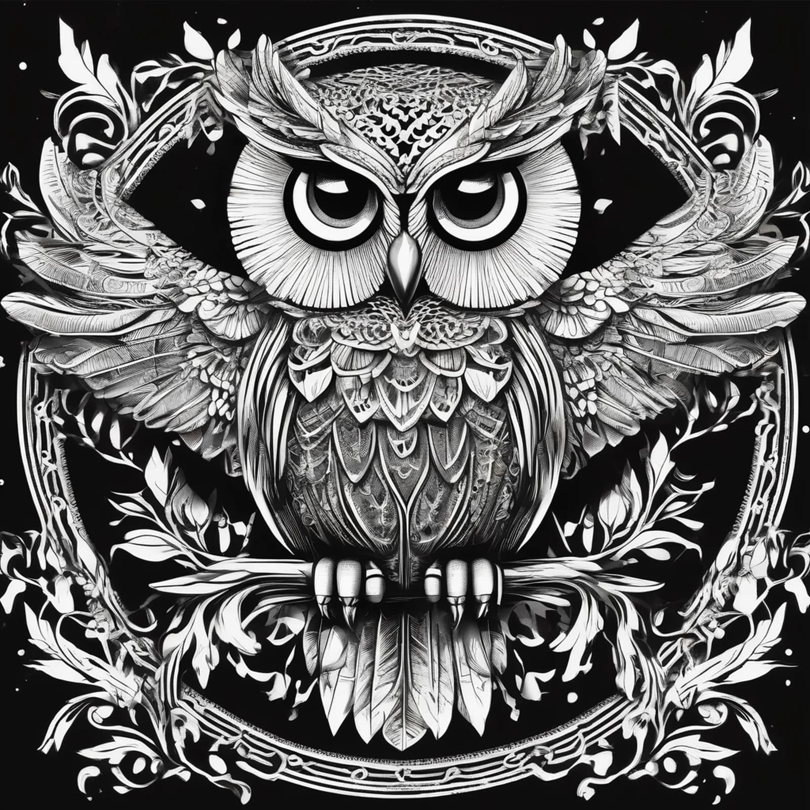 Owl With Open Wings tattoo design, alternative version 4