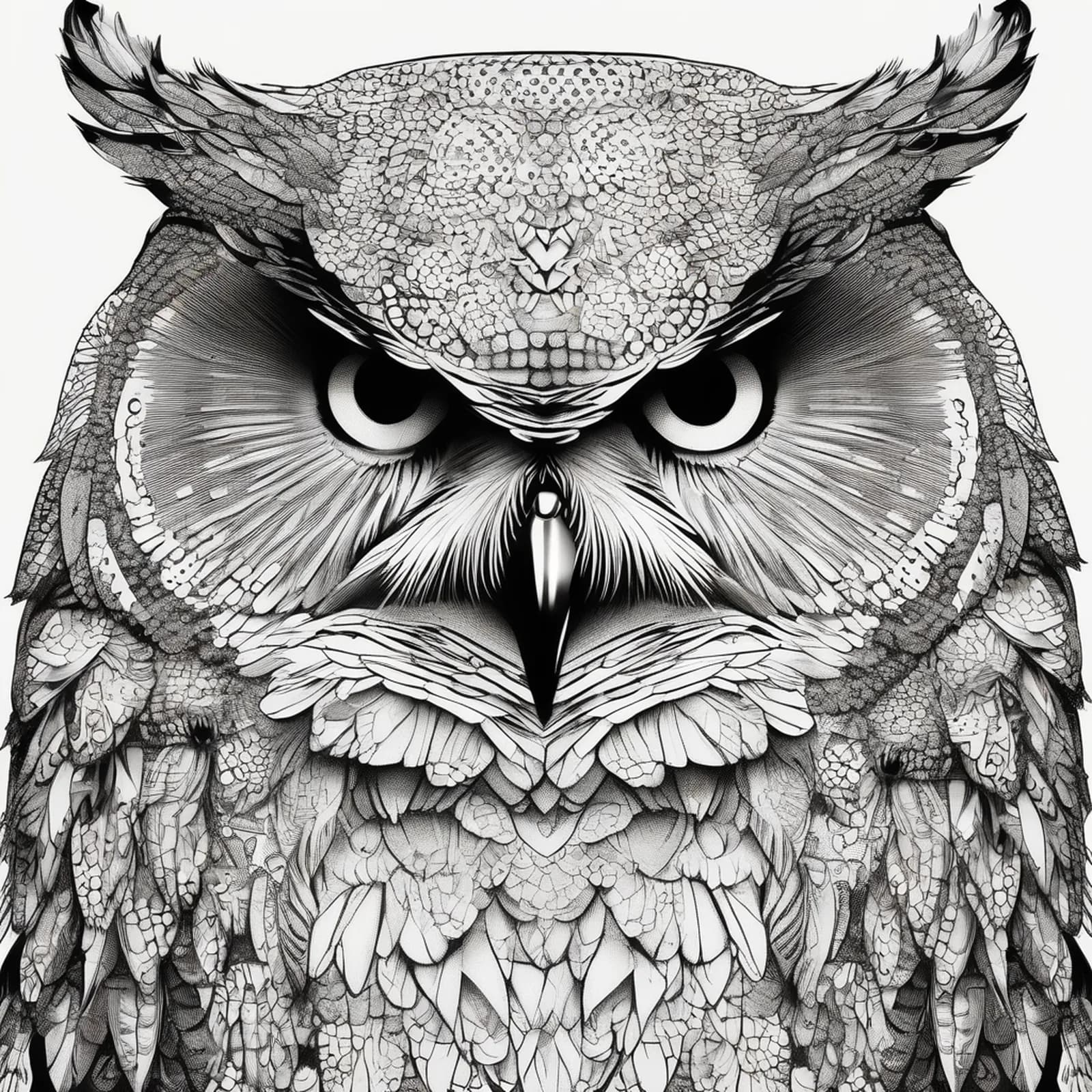 Pointillism Owl Portrait tattoo design