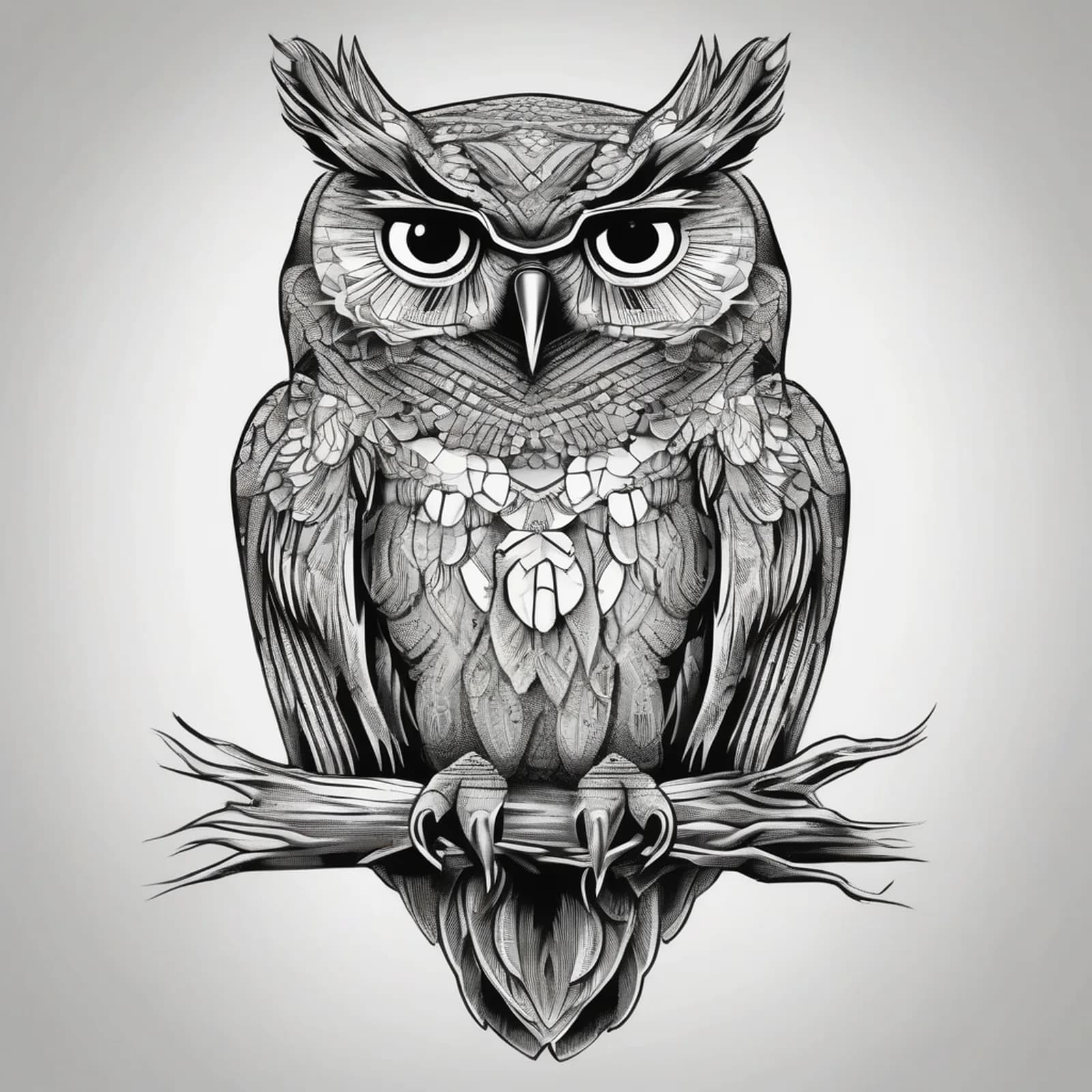Pointillism Owl Portrait tattoo design, alternative version 4