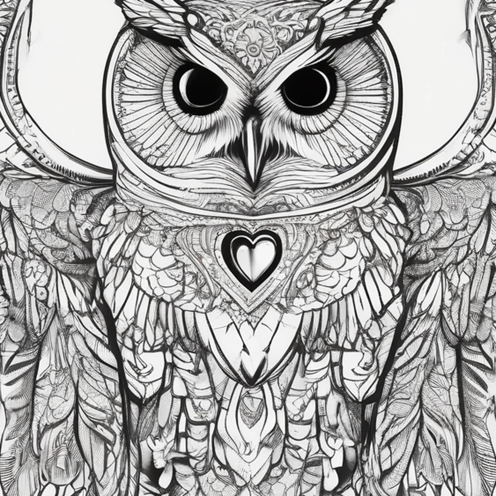 Protective Owl Over Heart tattoo design, close-up detail