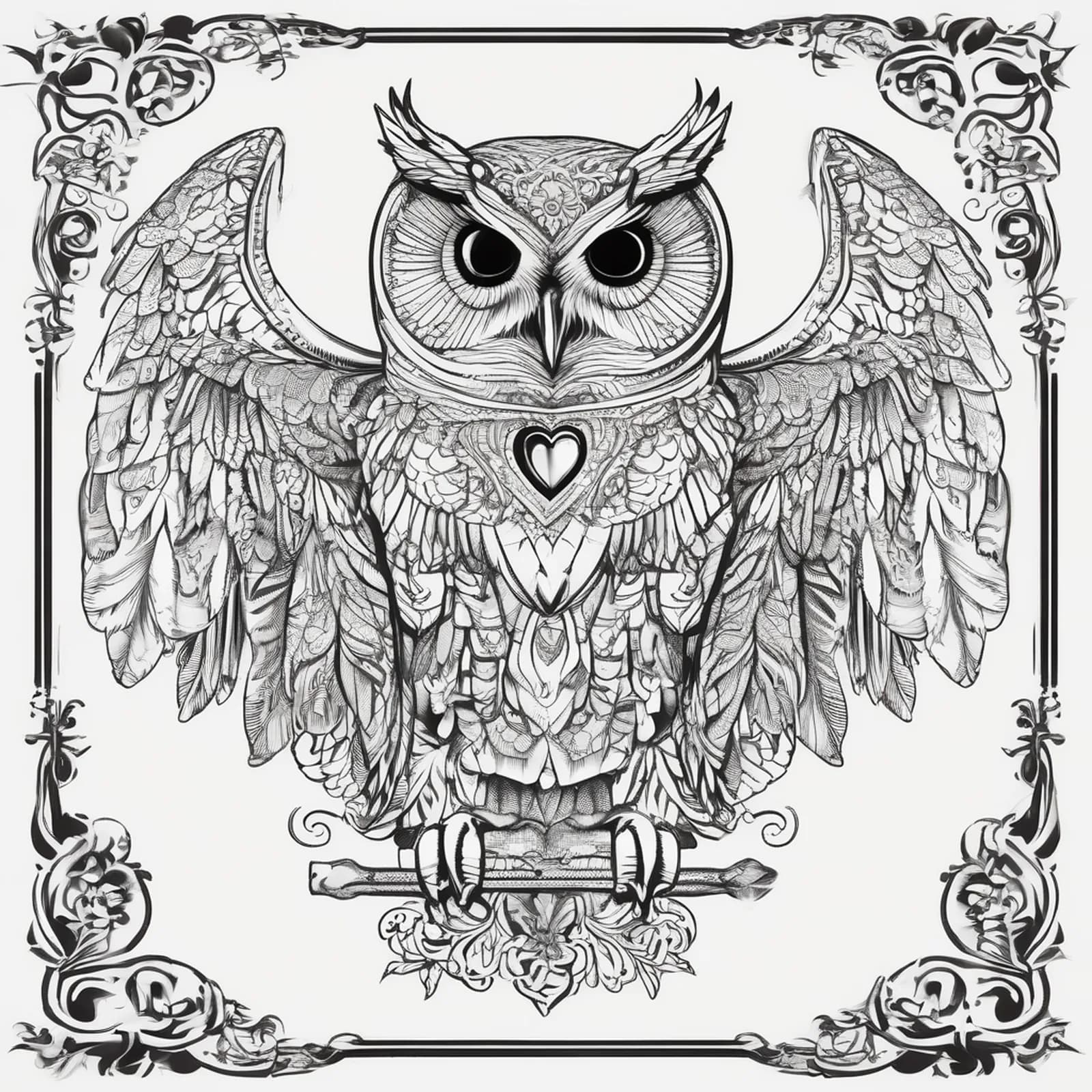 Protective Owl Over Heart tattoo design