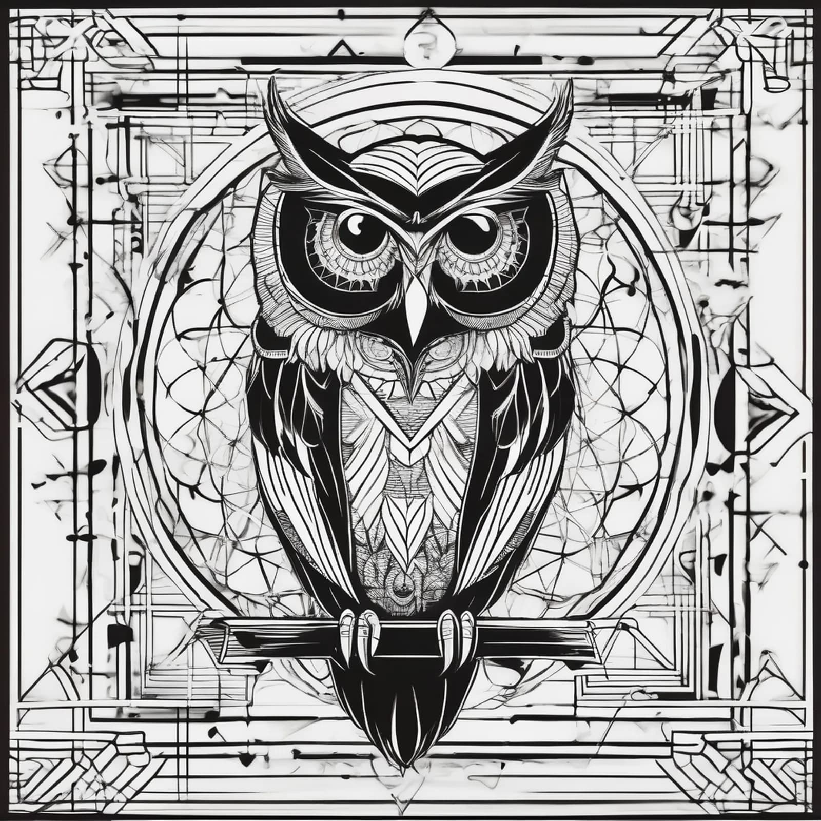 Sacred Geometry Owl tattoo design, alternative version 2