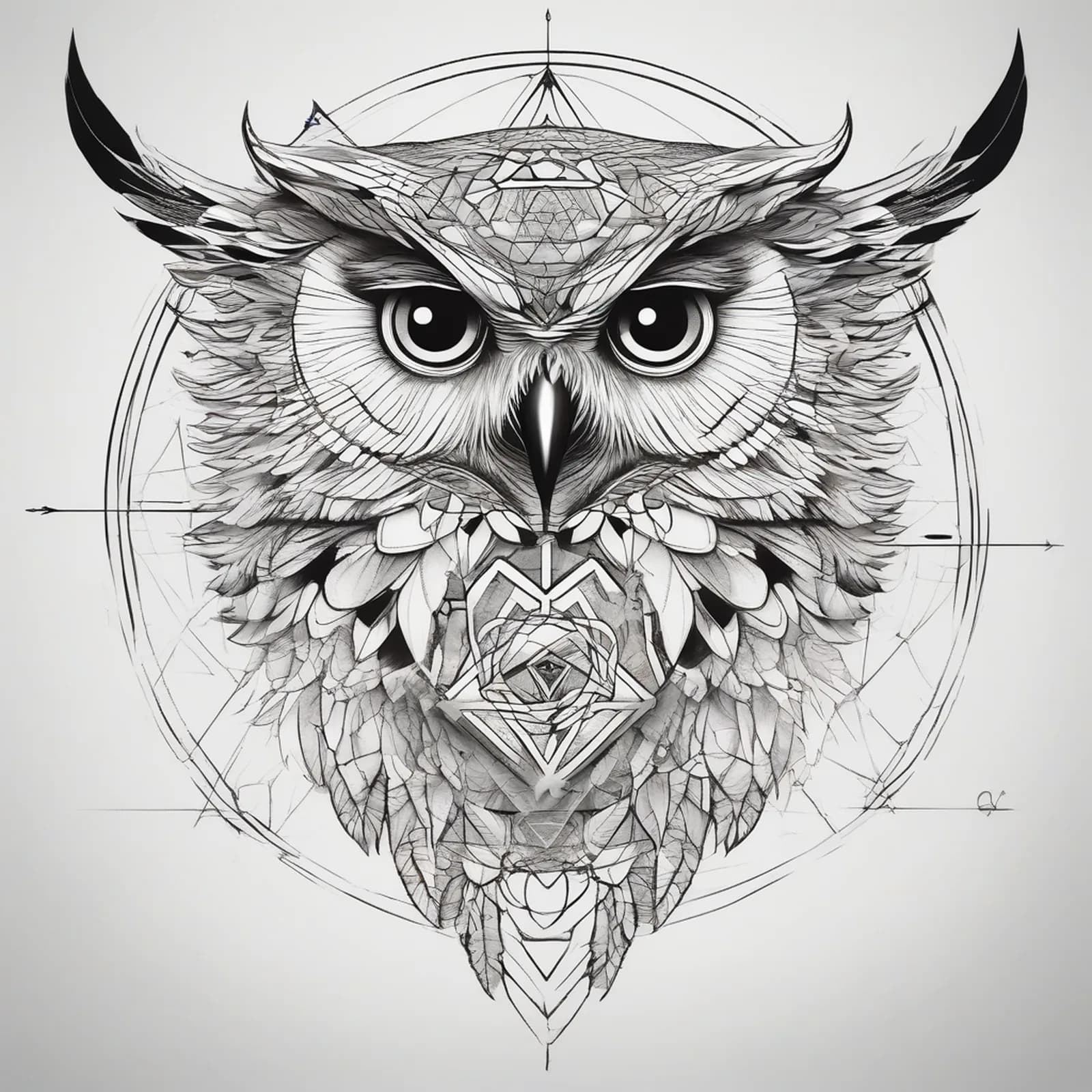 Sacred Geometry Owl tattoo design, alternative version 3