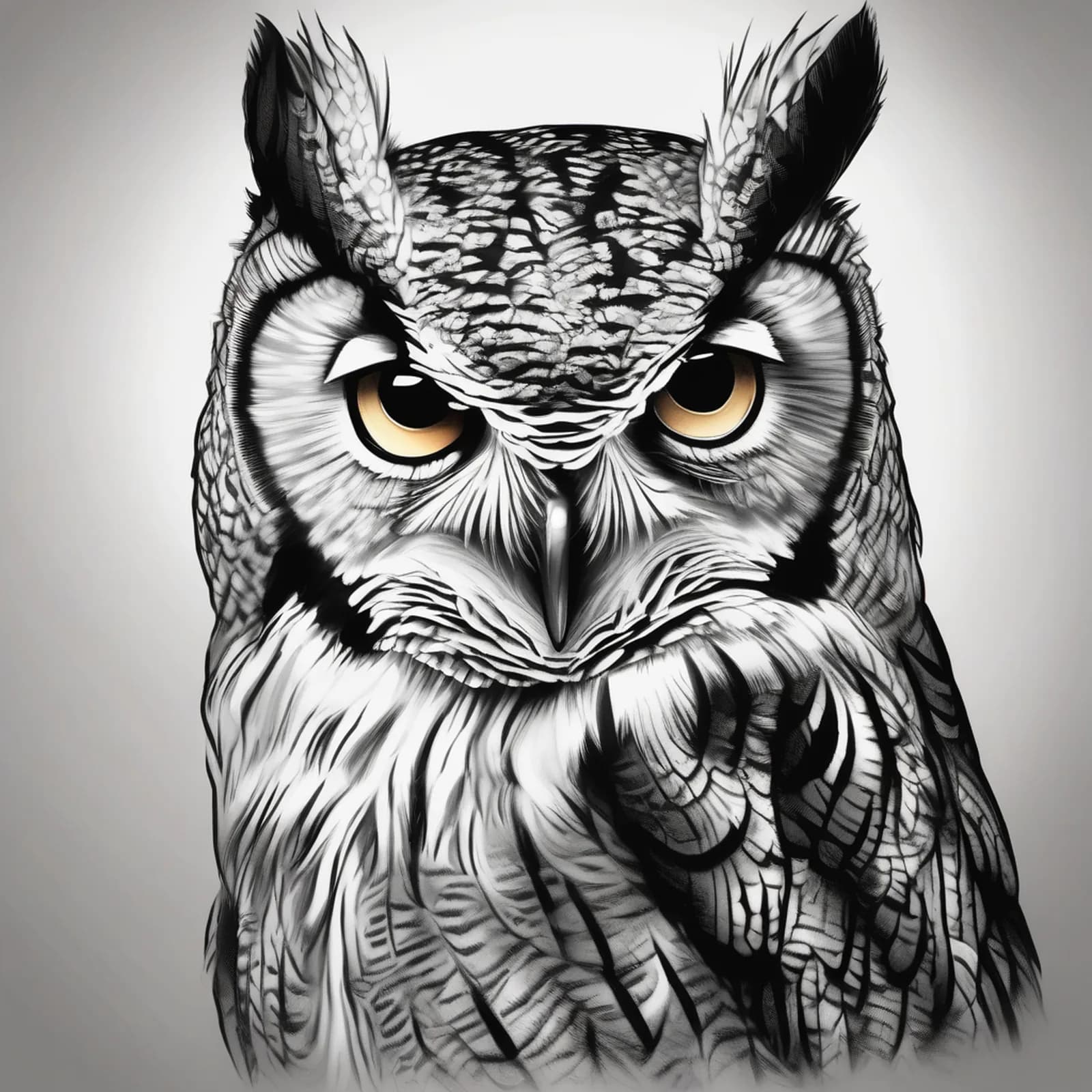 Screech Owl Head tattoo design, alternative version 3