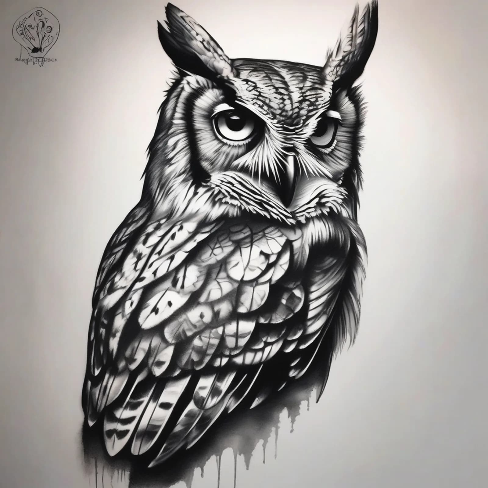 Screech Owl Head tattoo design, alternative version 4