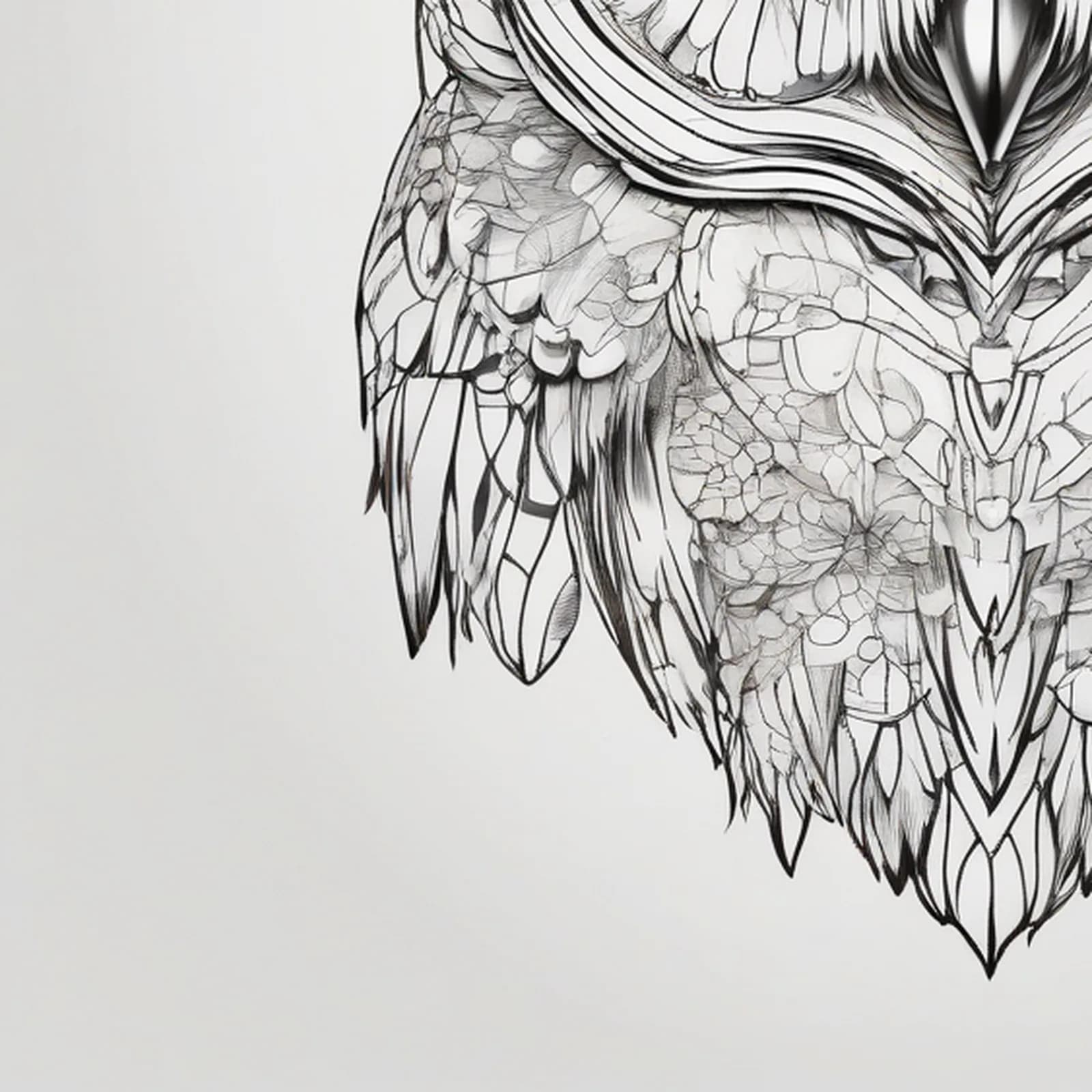 Sketch Style Owl tattoo design, close-up detail