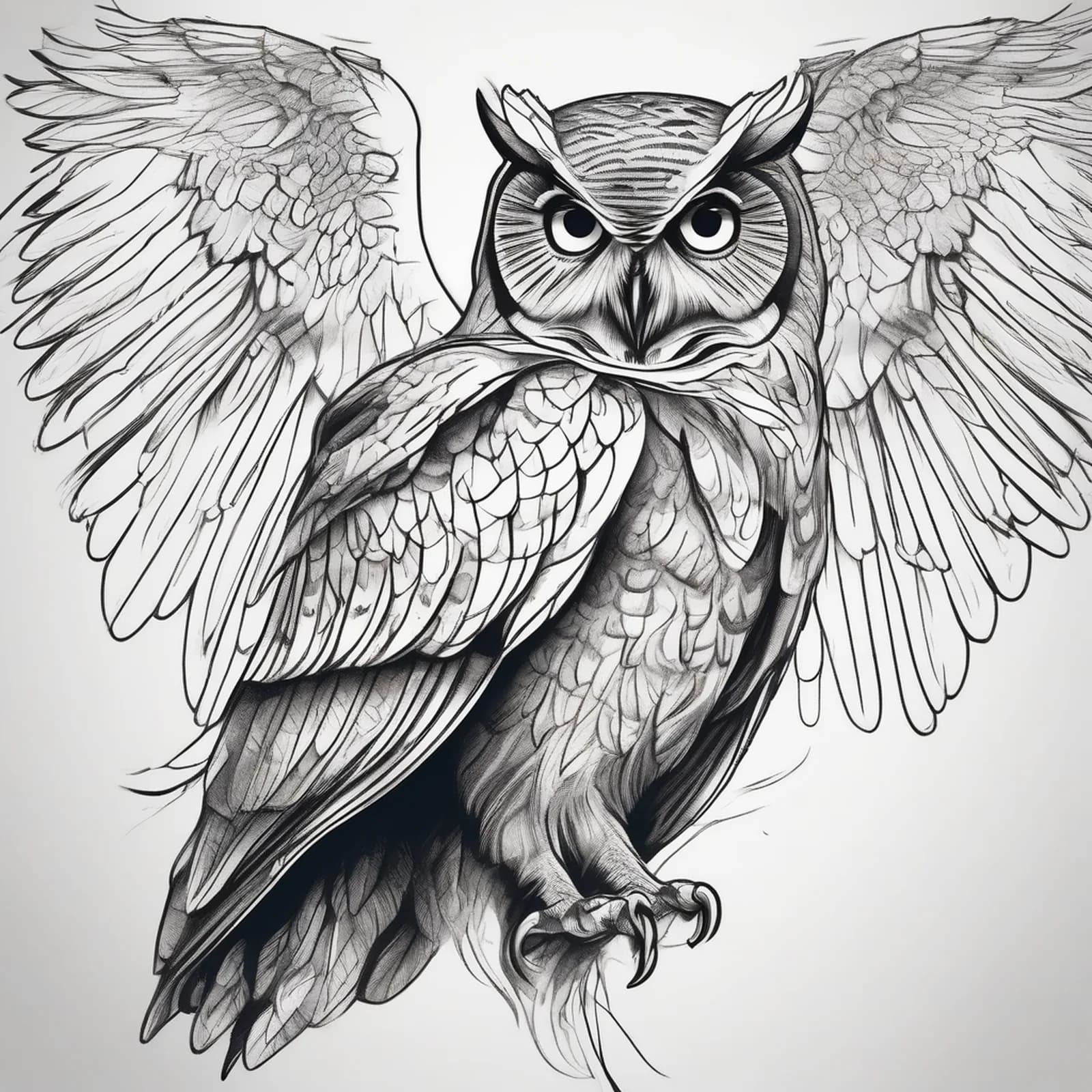 Sketch Style Owl tattoo design, alternative version 3