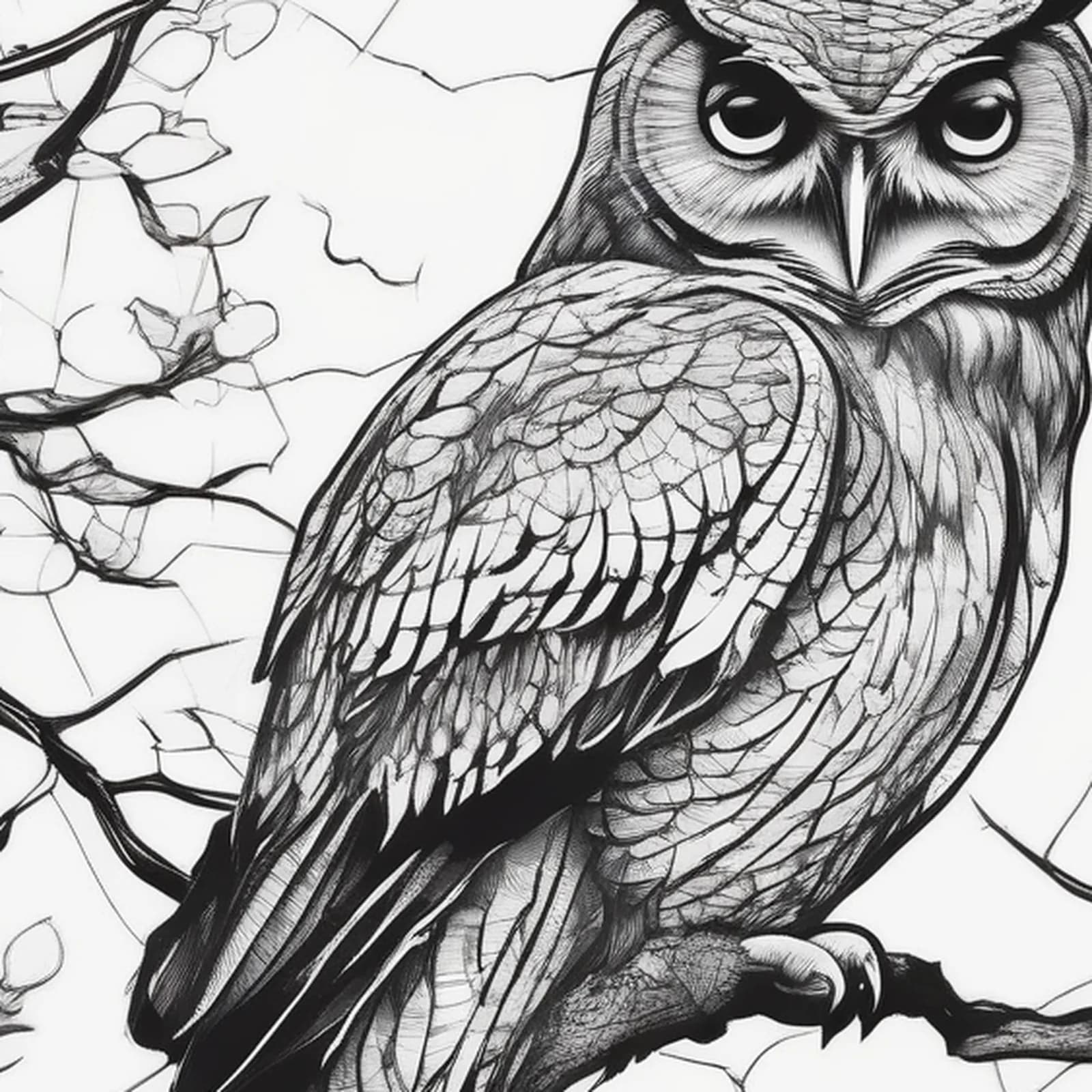 Sleeping Owl tattoo design, close-up detail