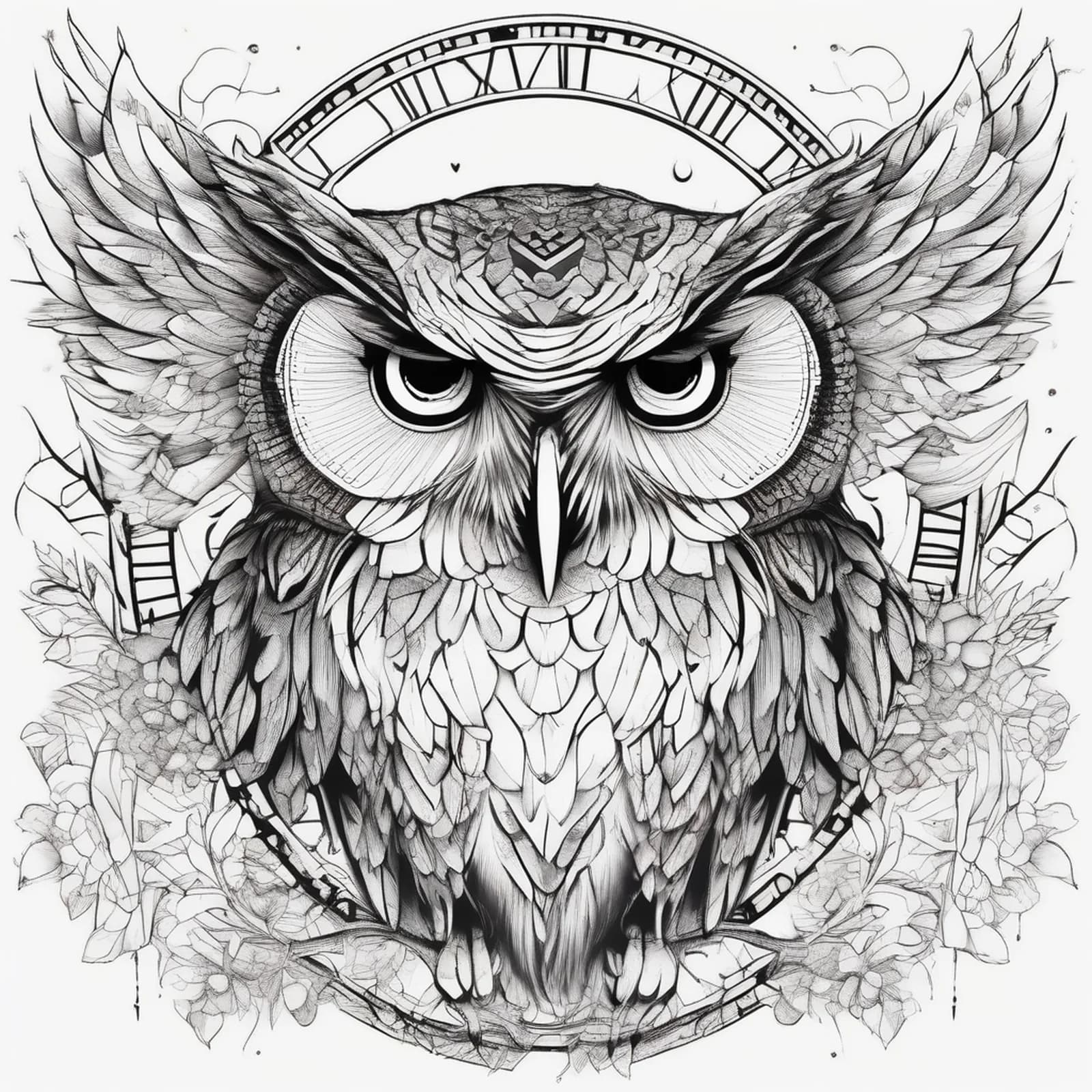 Sleeping Owl tattoo design, alternative version 2