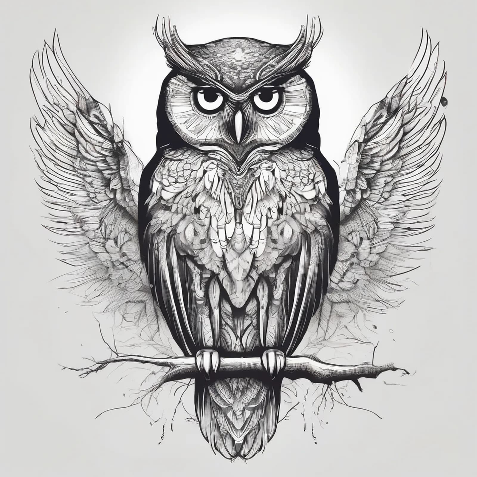 Sleeping Owl tattoo design, alternative version 3