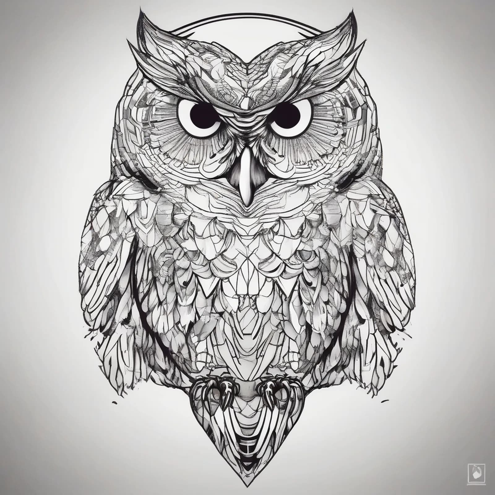 Sleeping Owl tattoo design, alternative version 4