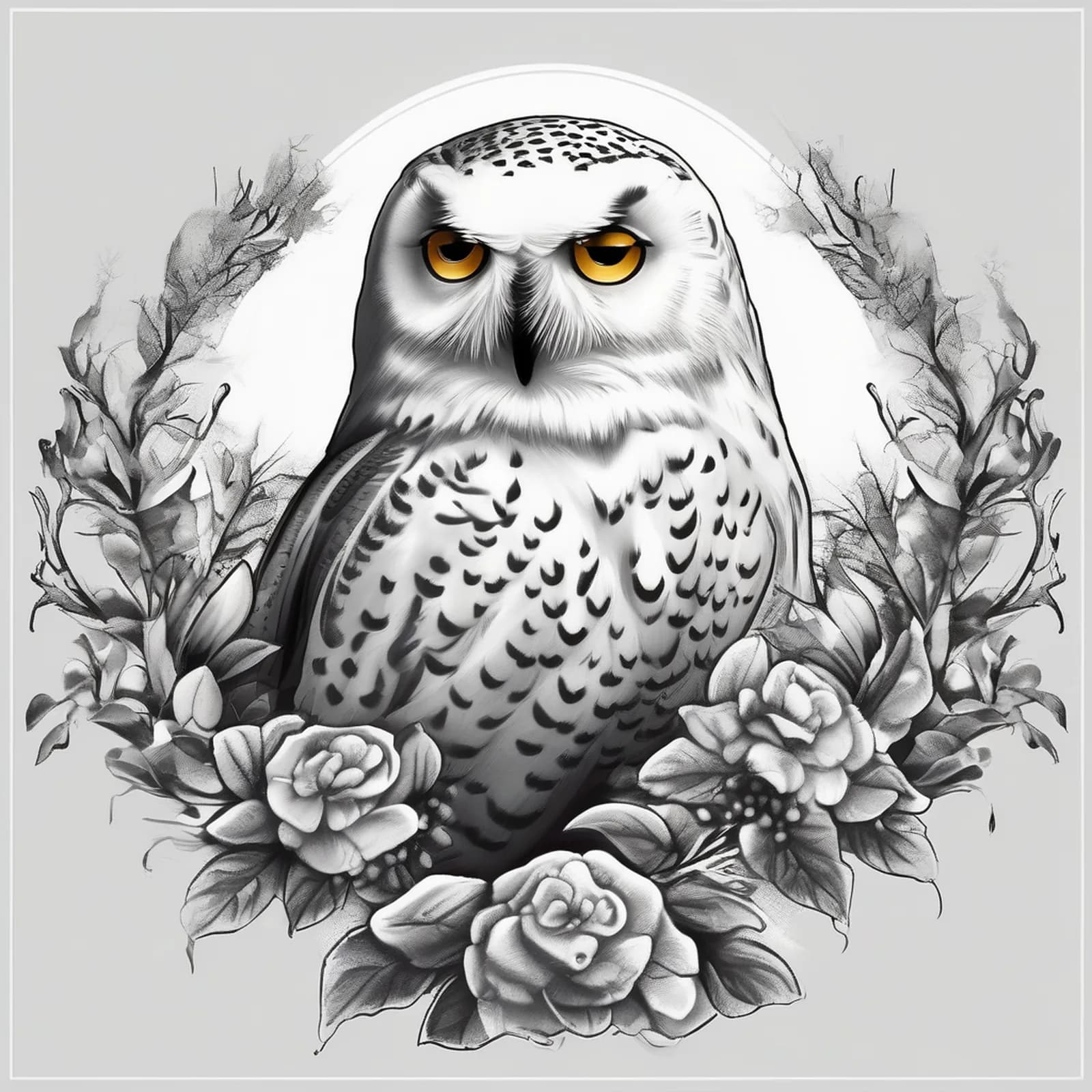 Snowy Owl tattoo design, alternative version 2