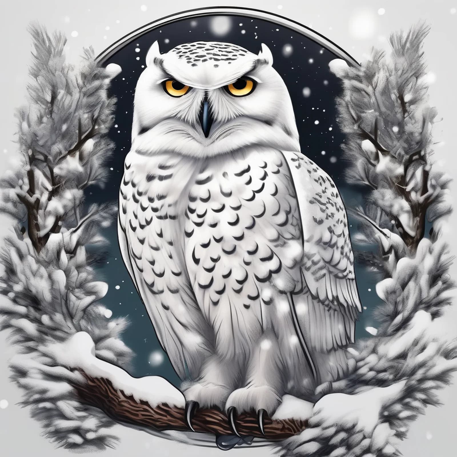 Snowy Owl tattoo design, alternative version 3