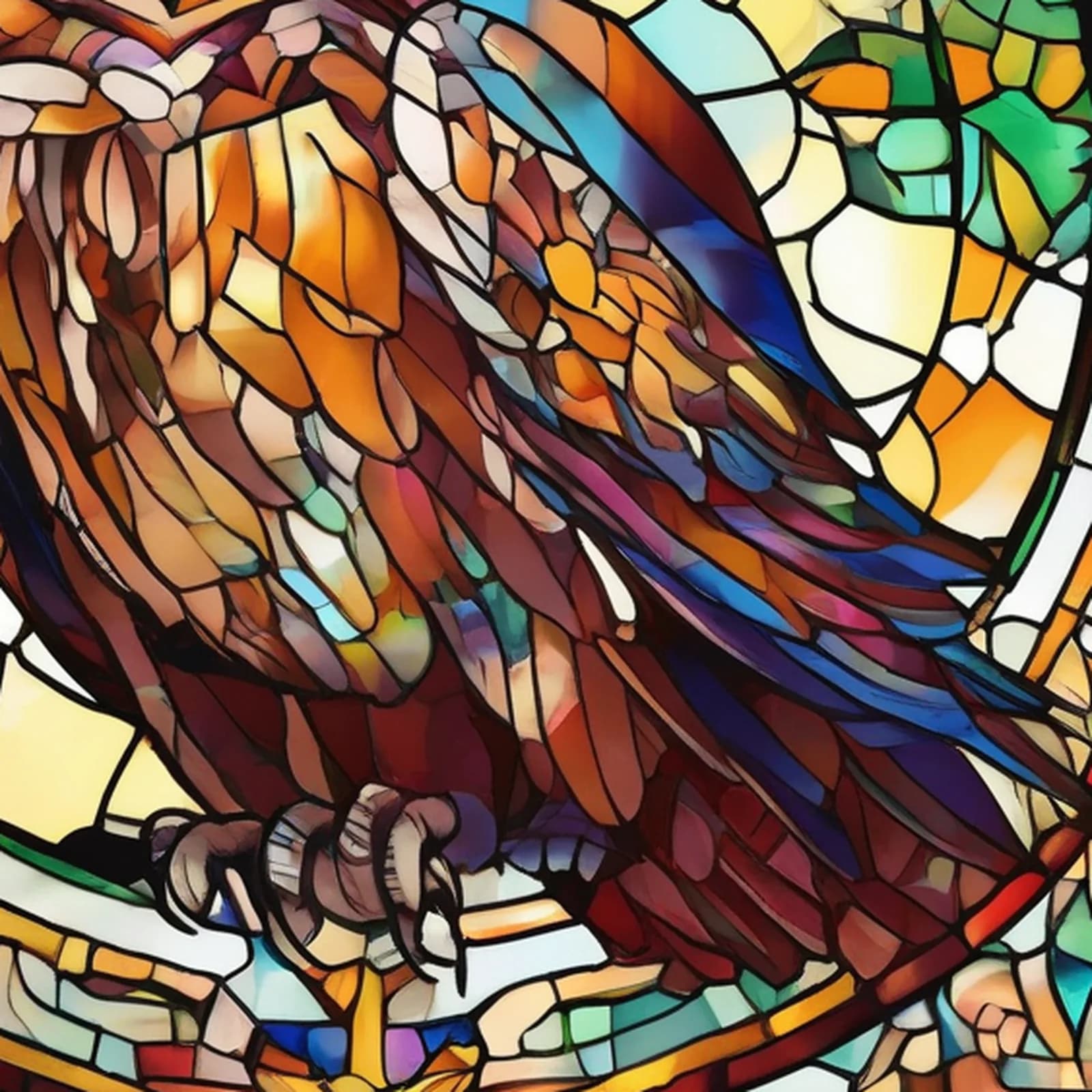 Stained Glass Owl tattoo design, close-up detail