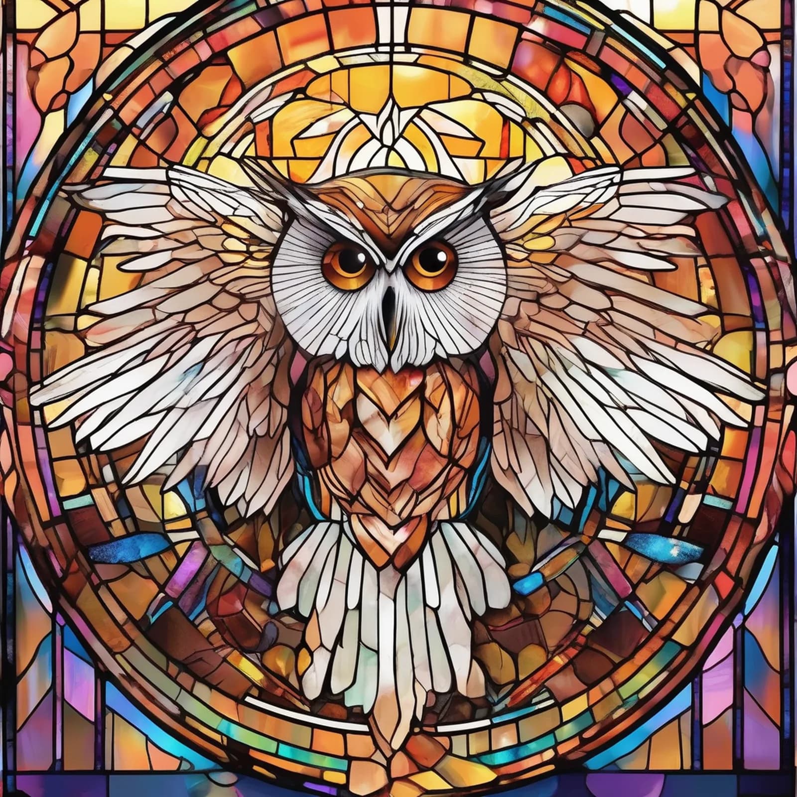 Stained Glass Owl tattoo design, alternative version 4