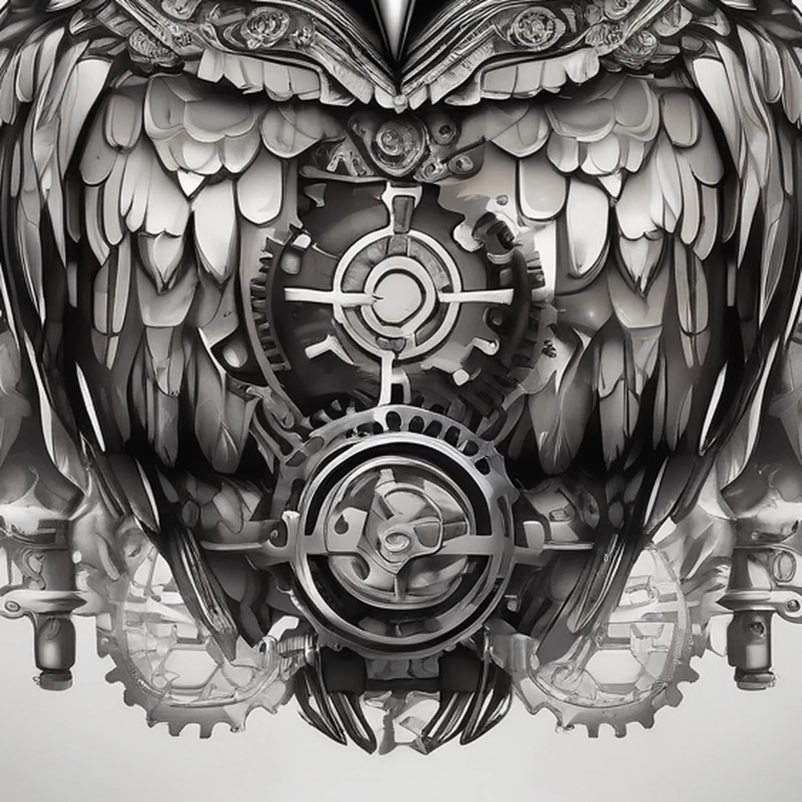 Steampunk Owl tattoo design, close-up detail
