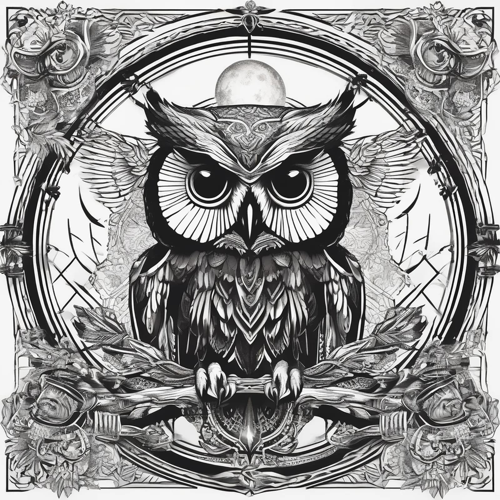 Tarot Card Owl tattoo design, alternative version 2