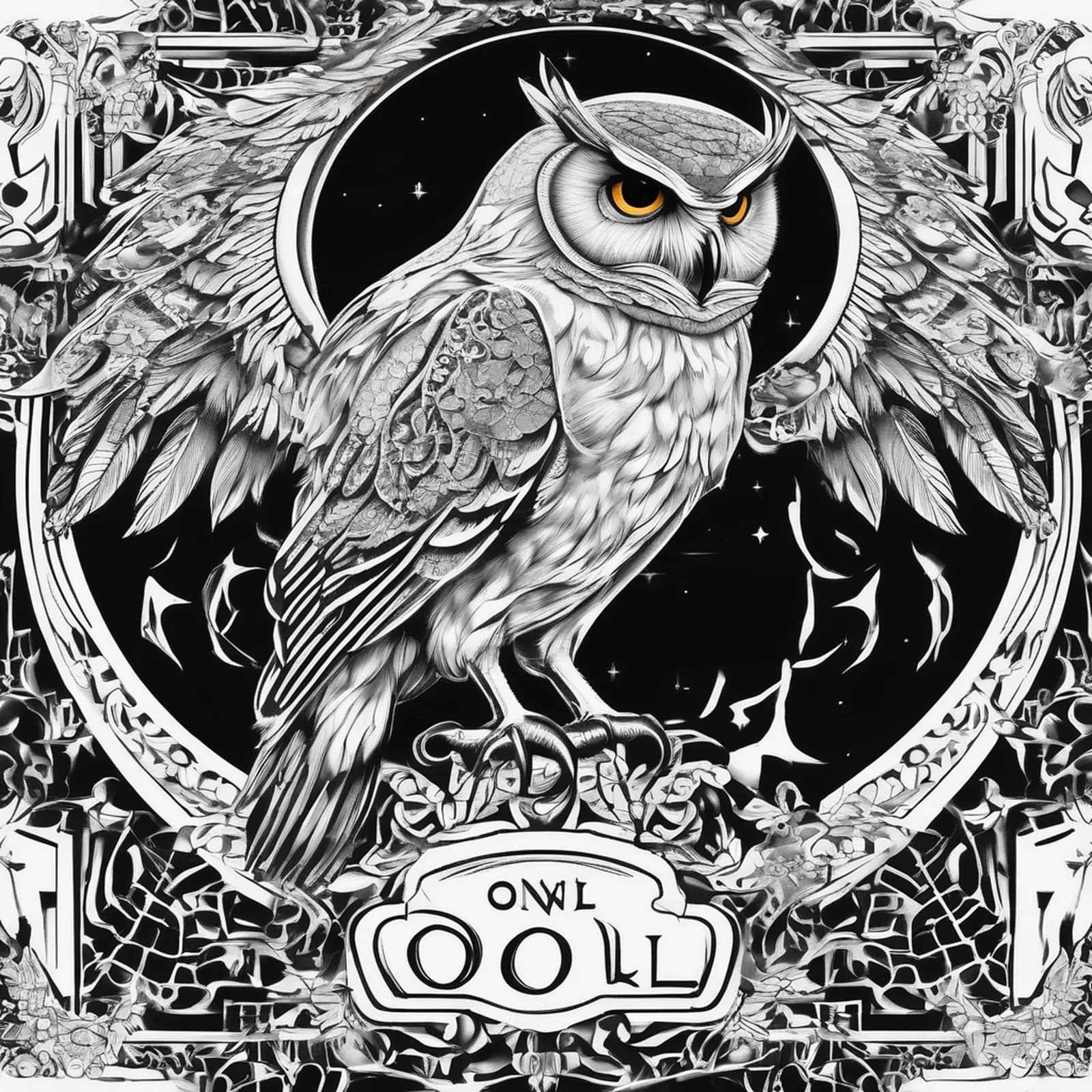 Tarot Card Owl tattoo design, alternative version 4