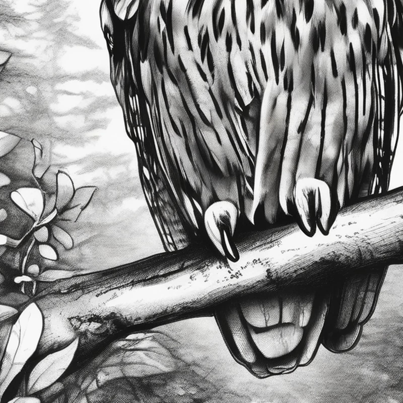 Tawny Owl tattoo design, close-up detail