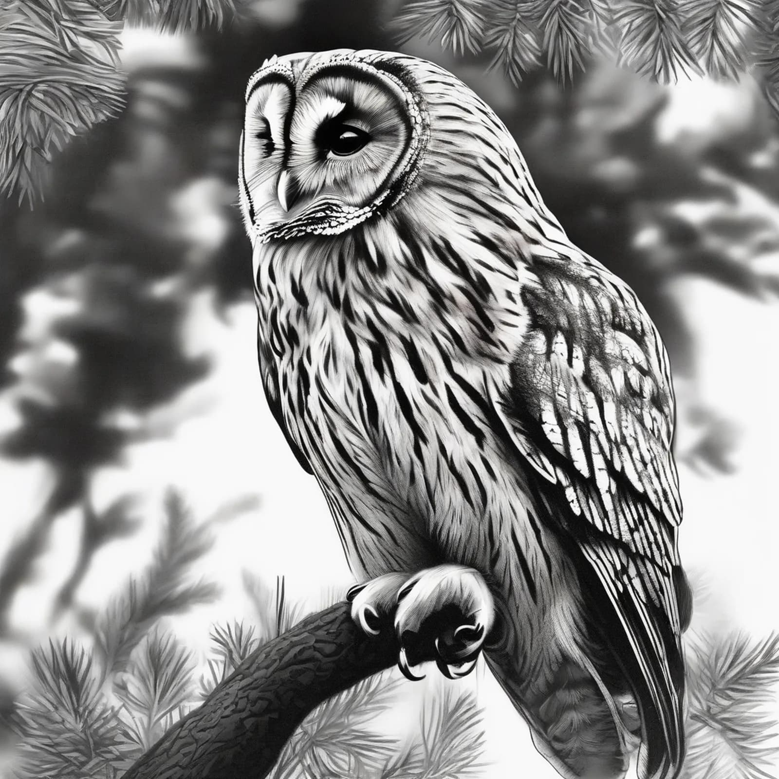 Tawny Owl tattoo design, alternative version 3