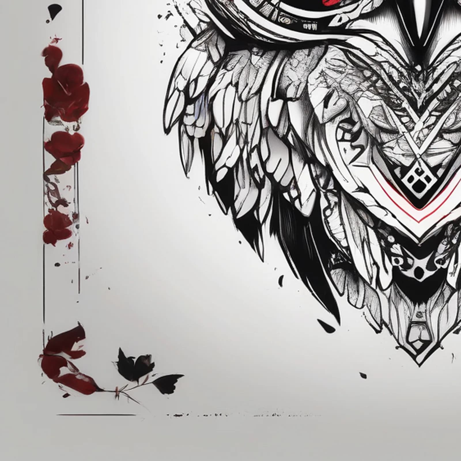 Trash Polka Owl tattoo design, close-up detail