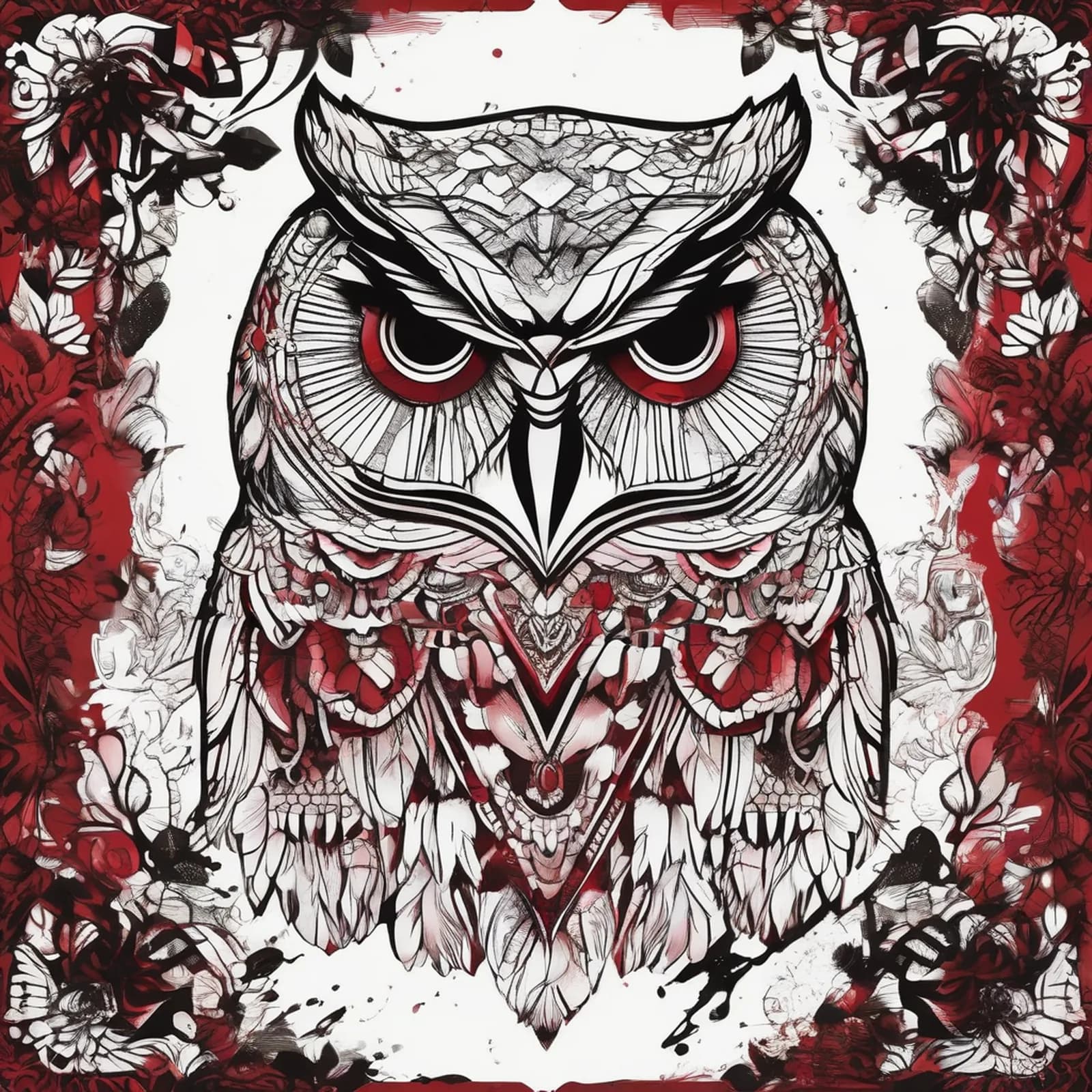 Trash Polka Owl tattoo design, alternative version 2