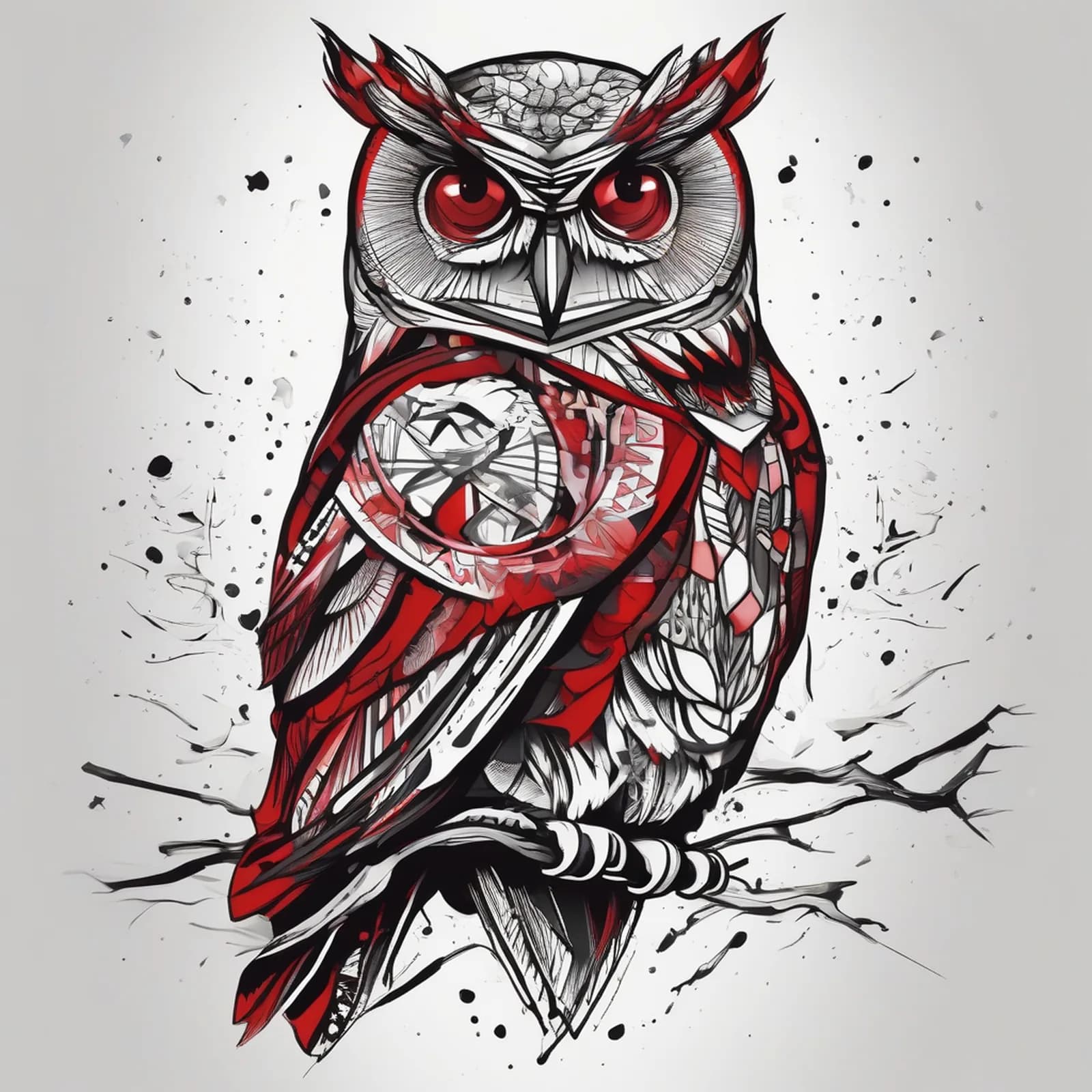 Trash Polka Owl tattoo design, alternative version 3