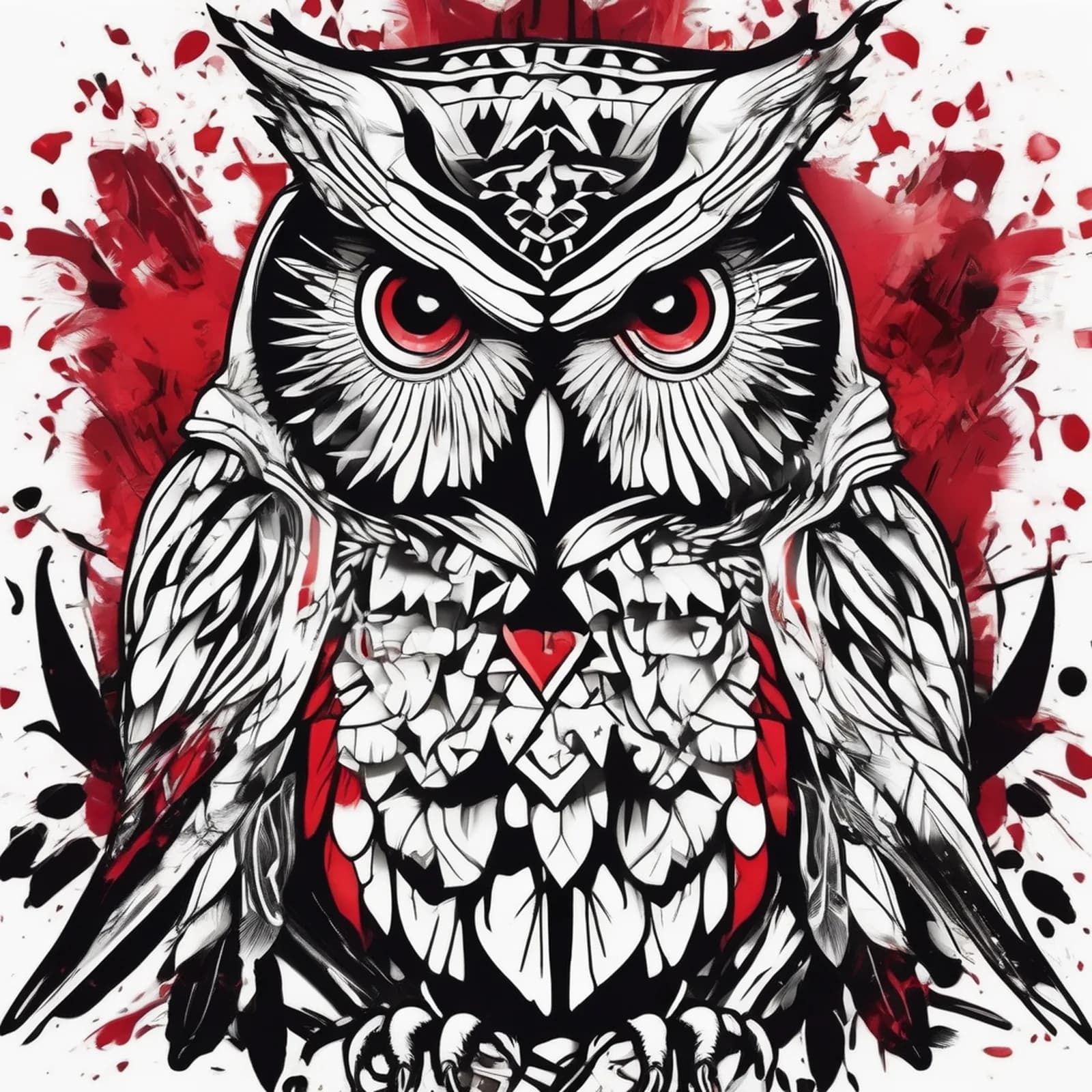 Trash Polka Owl tattoo design, alternative version 4