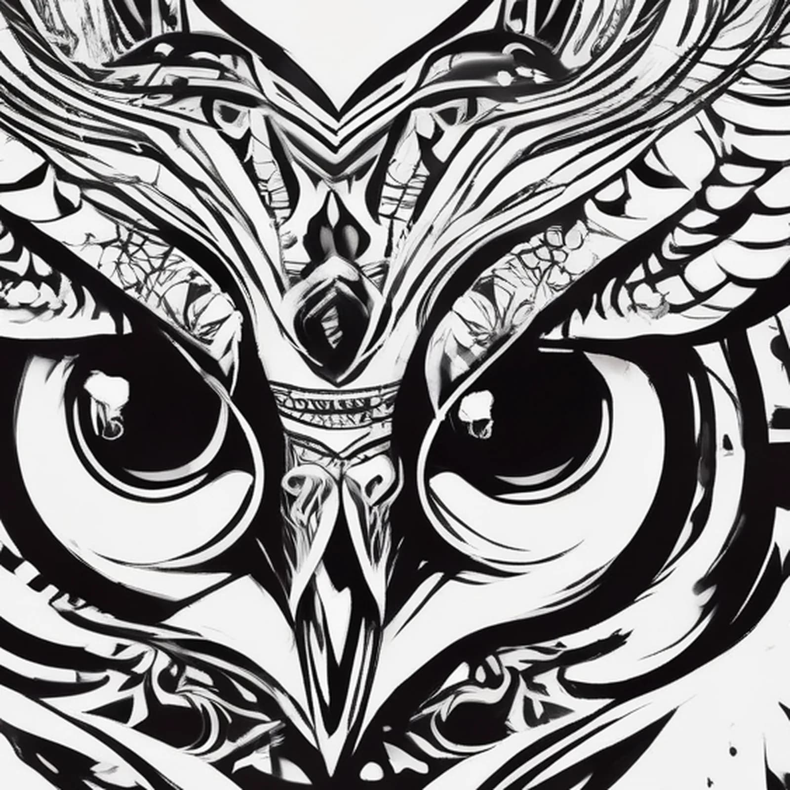 Tribal Owl tattoo design, close-up detail