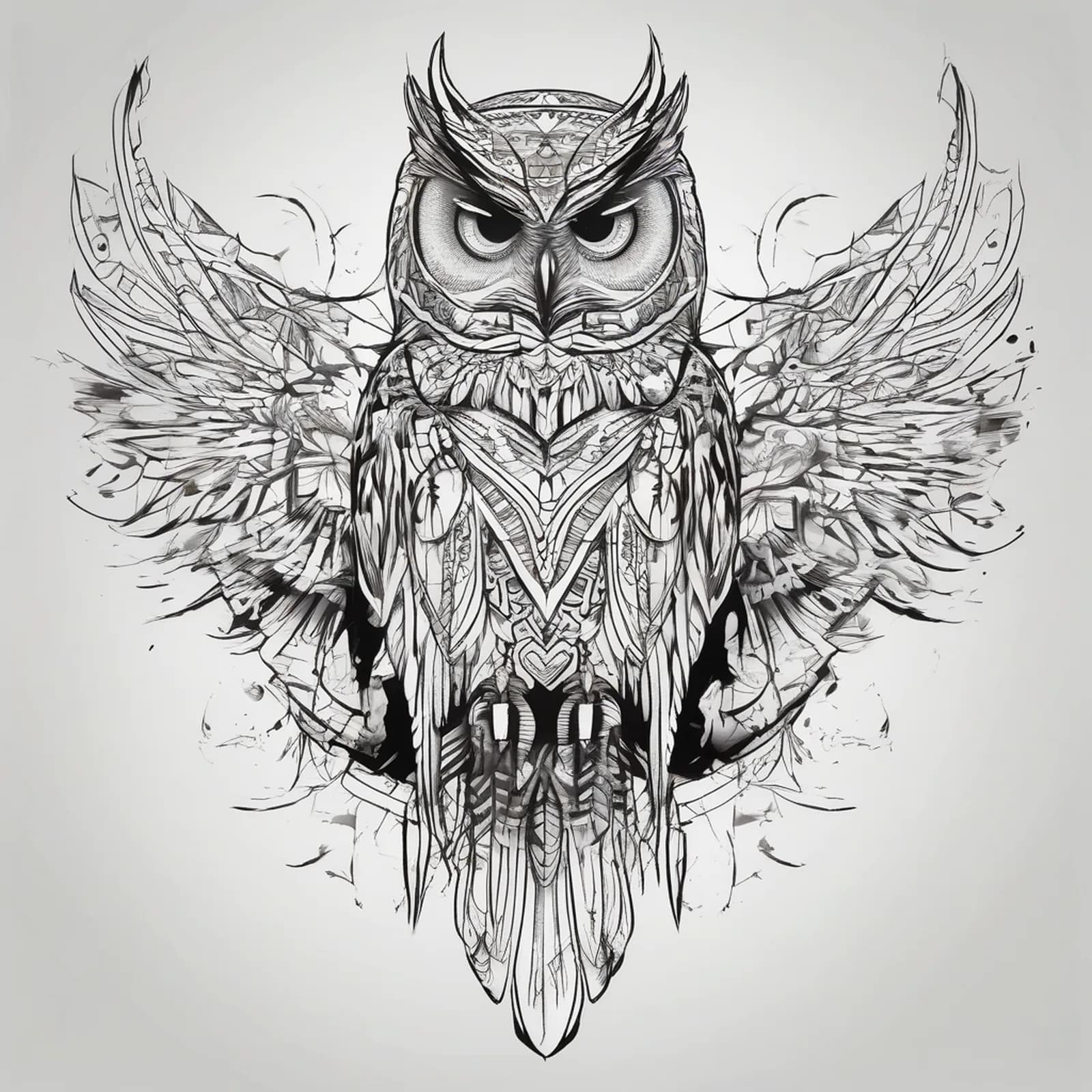 Tribal Owl tattoo design, alternative version 2